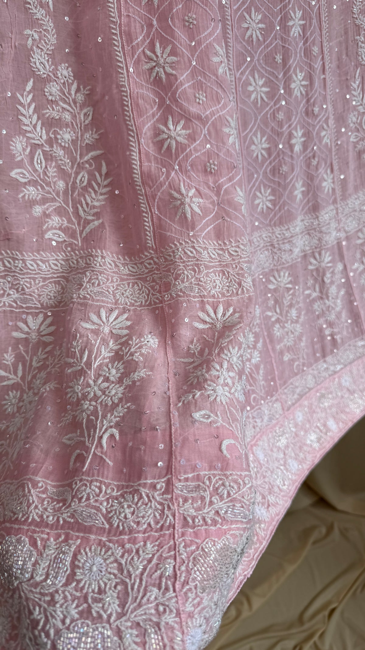 Mul Chanderi Chikankari Lehenga with Cutdana & Sequin Hand Embroidery