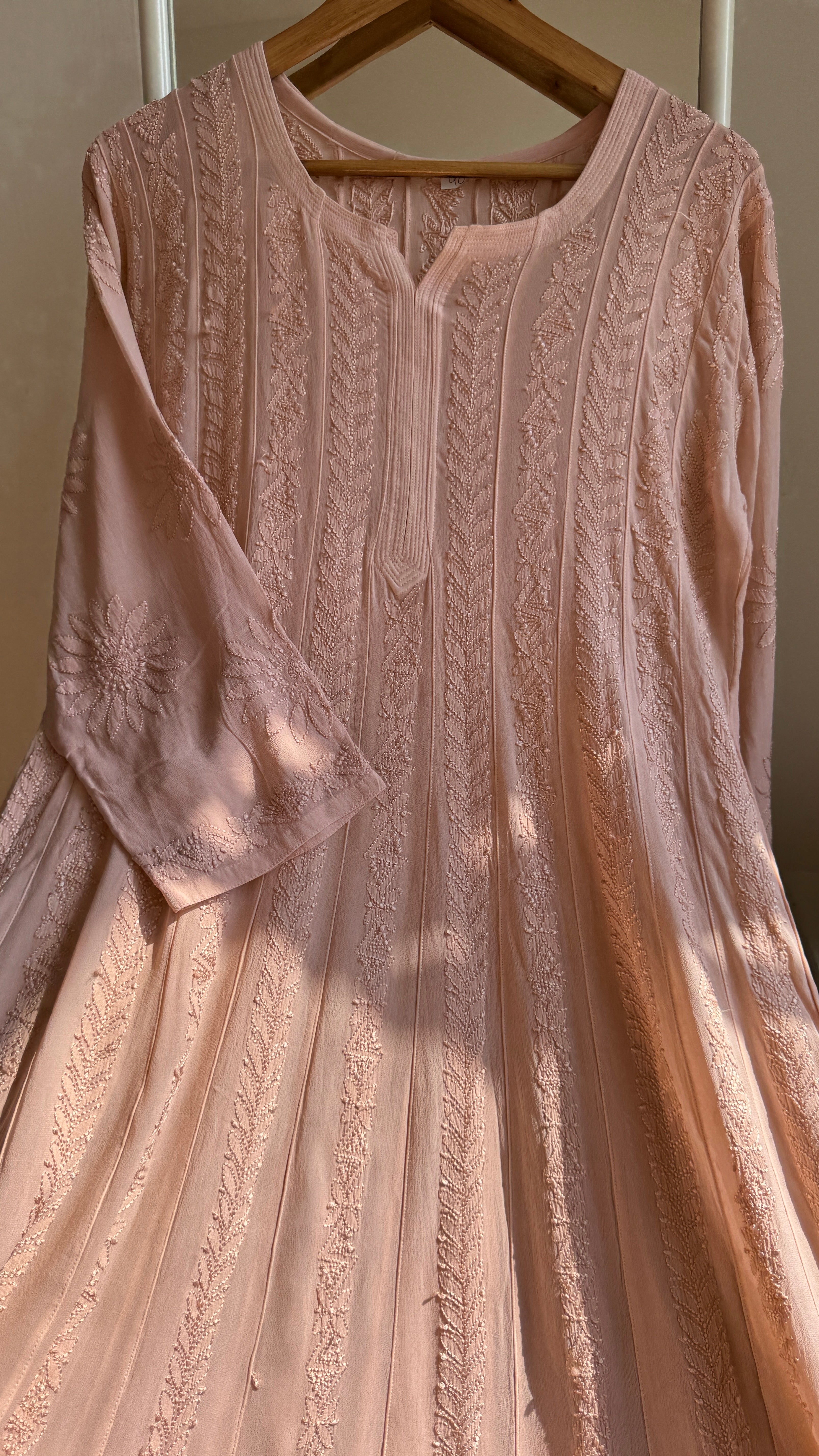 Viscose Chikankari Anarkali - Nude Pink