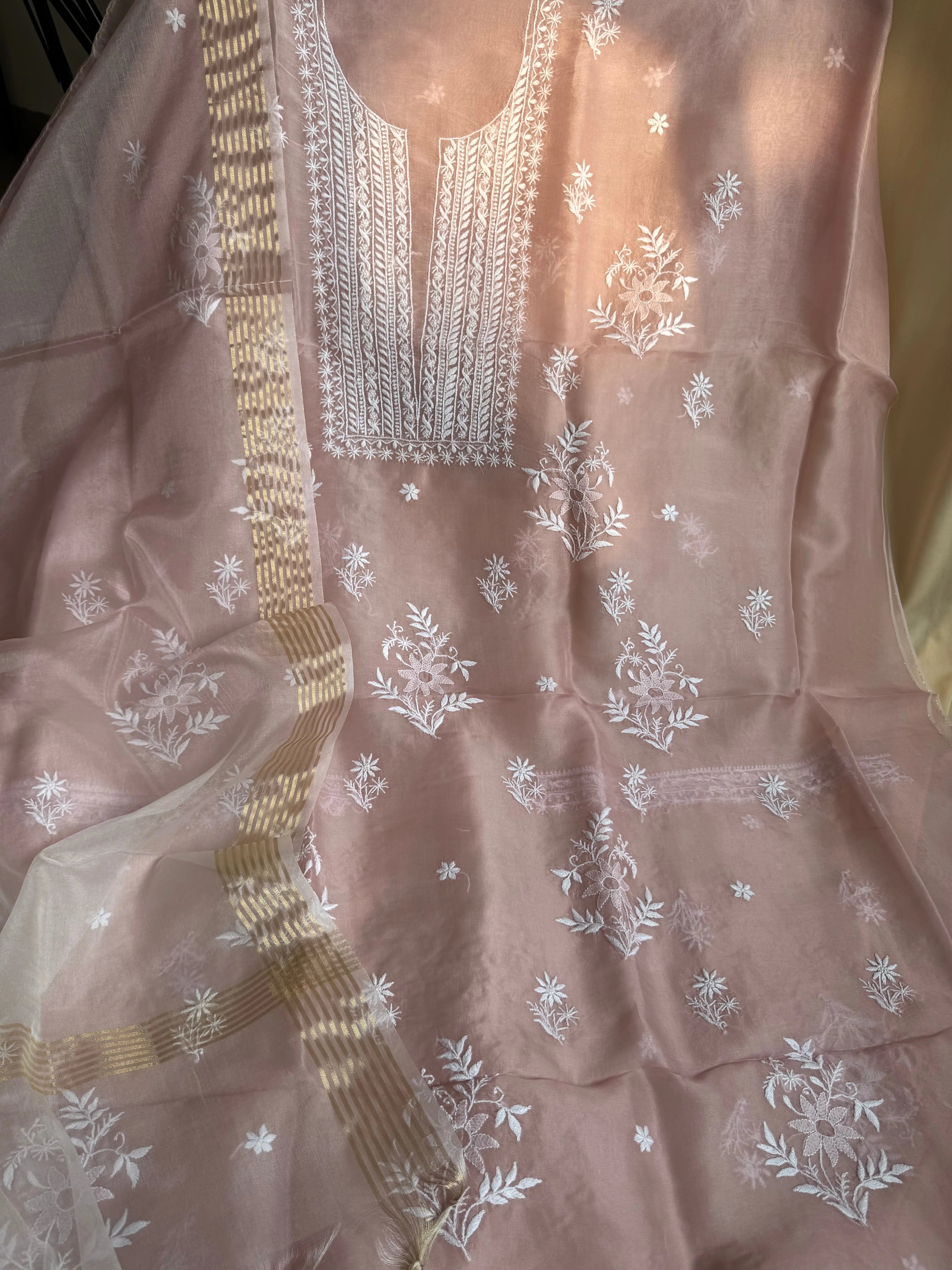 Organza Chikankari Length with Dupatta - Pink ARIAA CHIKANKARI