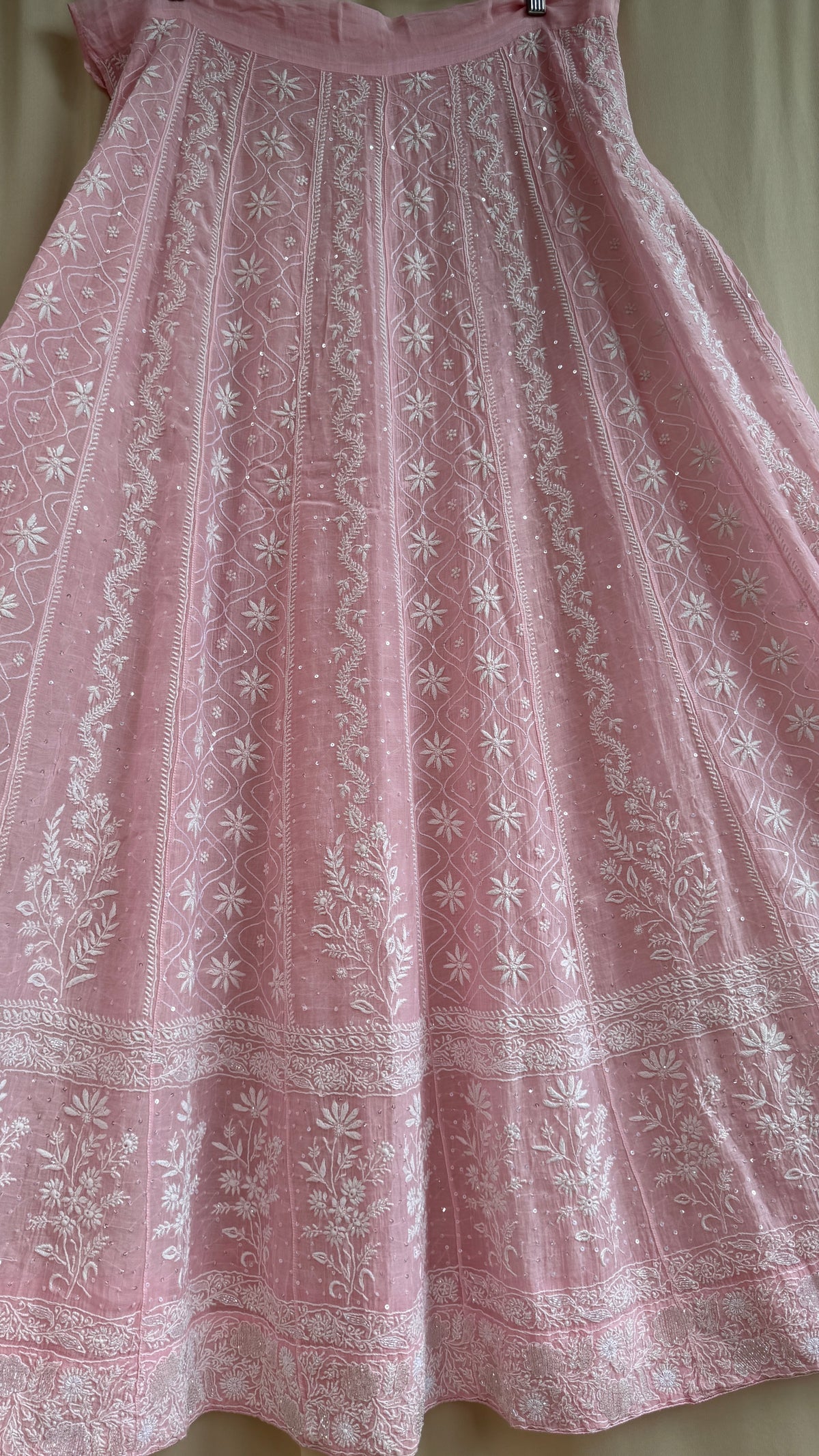 Mul Chanderi Chikankari Lehenga with Cutdana & Sequin Hand Embroidery