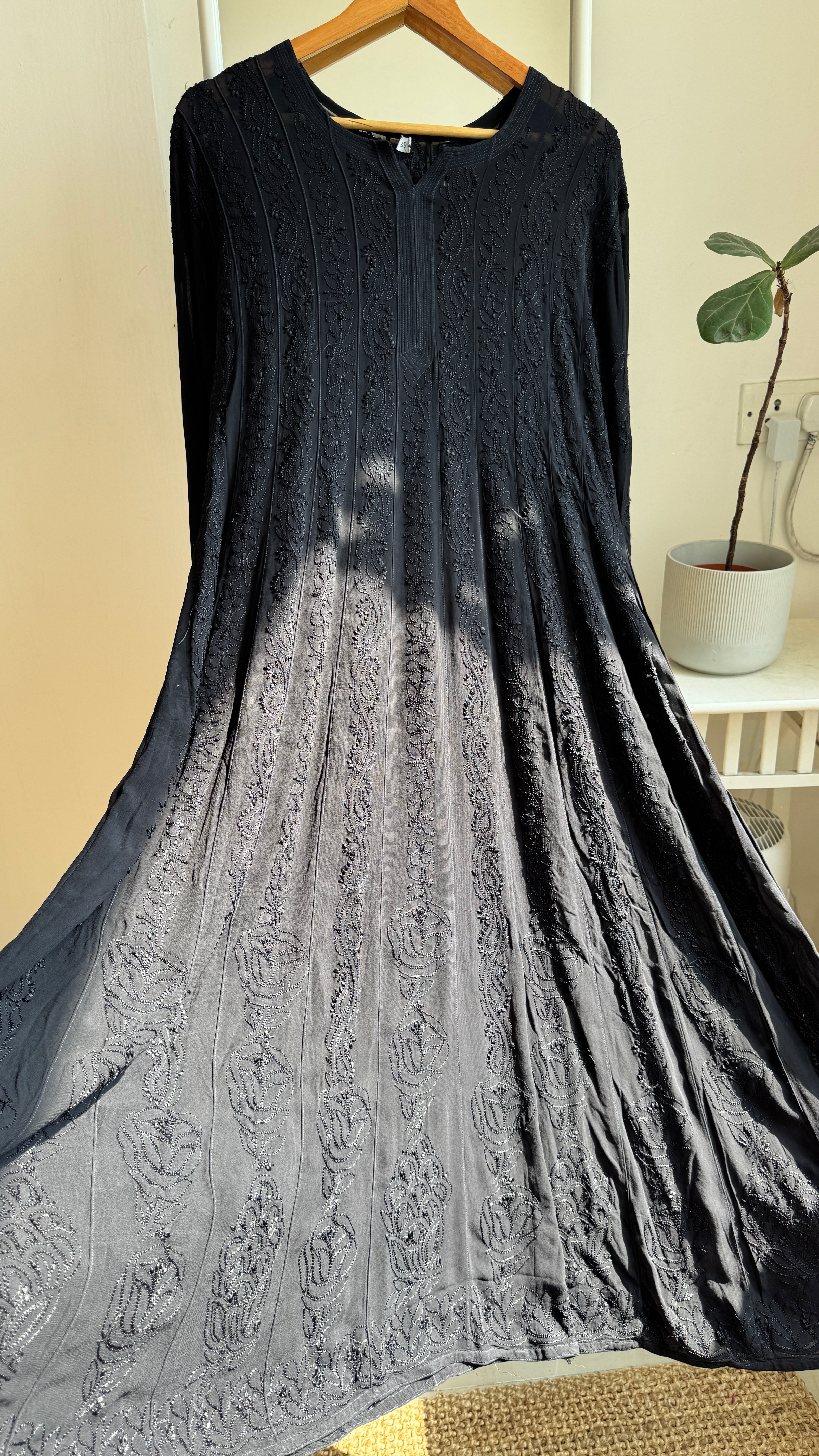 Viscose Chikankari Anarkali - Black