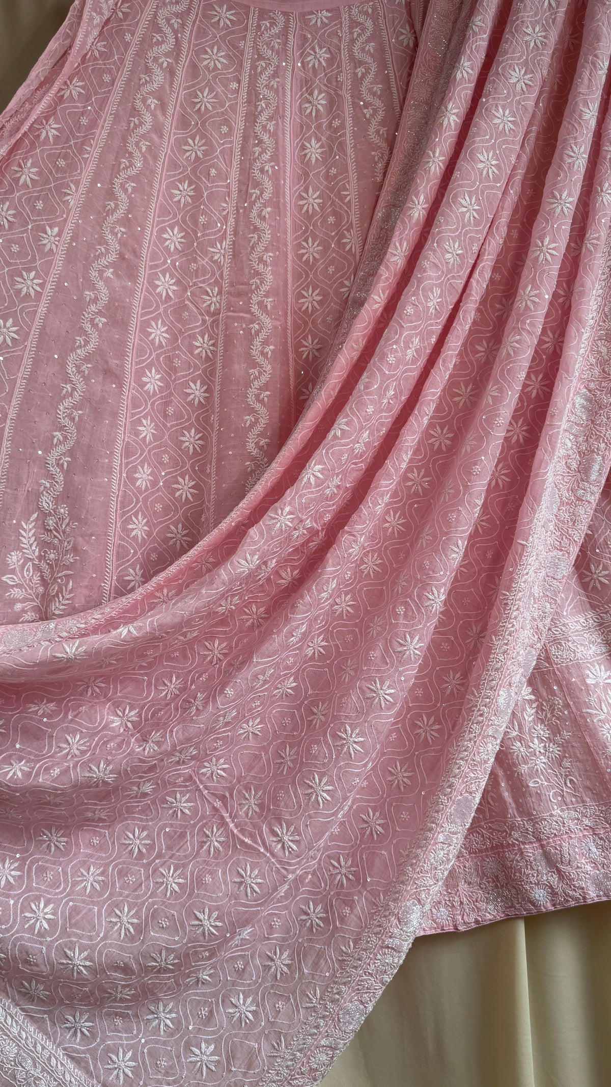 Mul Chanderi Chikankari Lehenga with Cutdana & Sequin Hand Embroidery