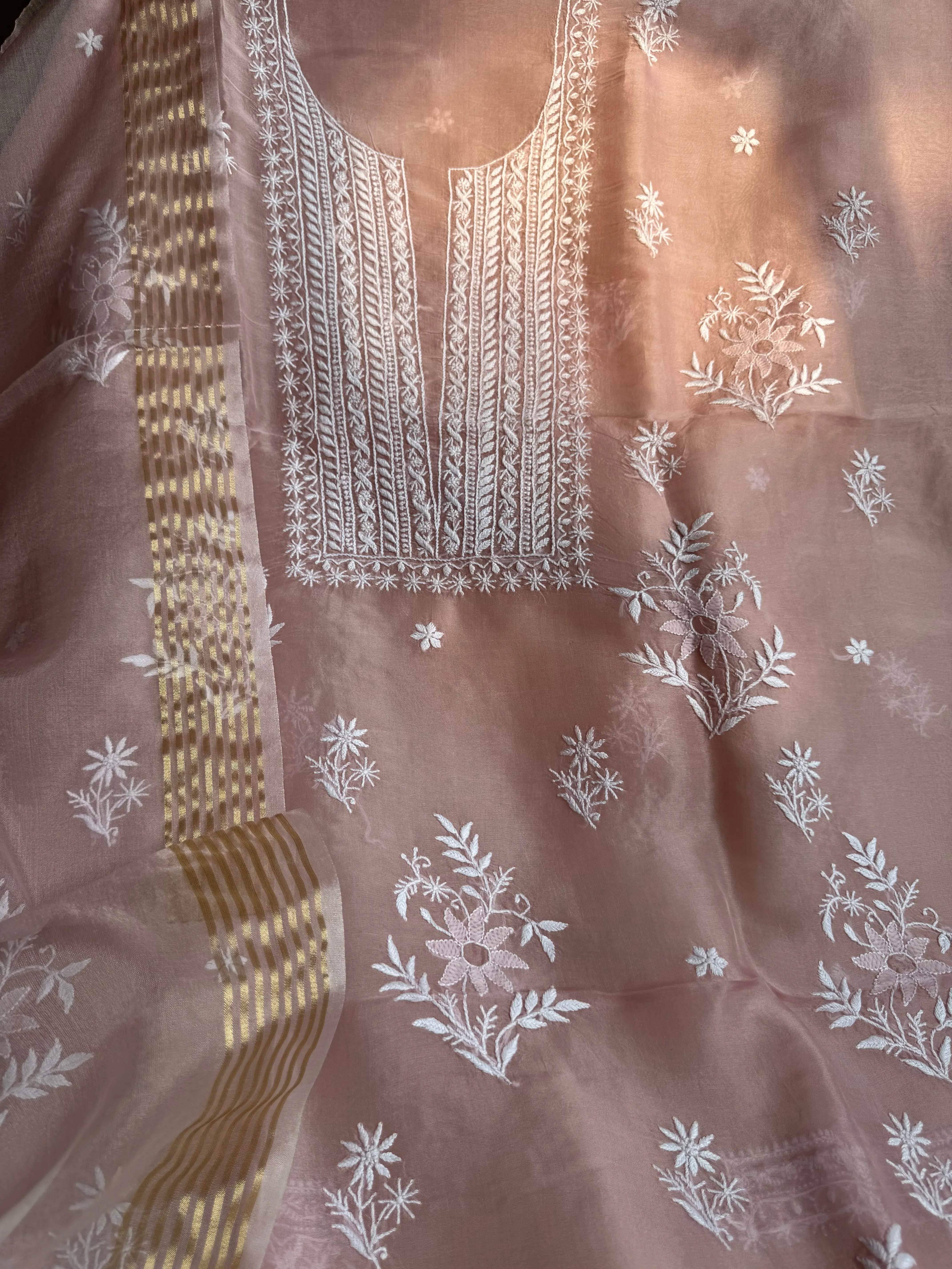 Organza Chikankari Length with Dupatta - Pink ARIAA CHIKANKARI