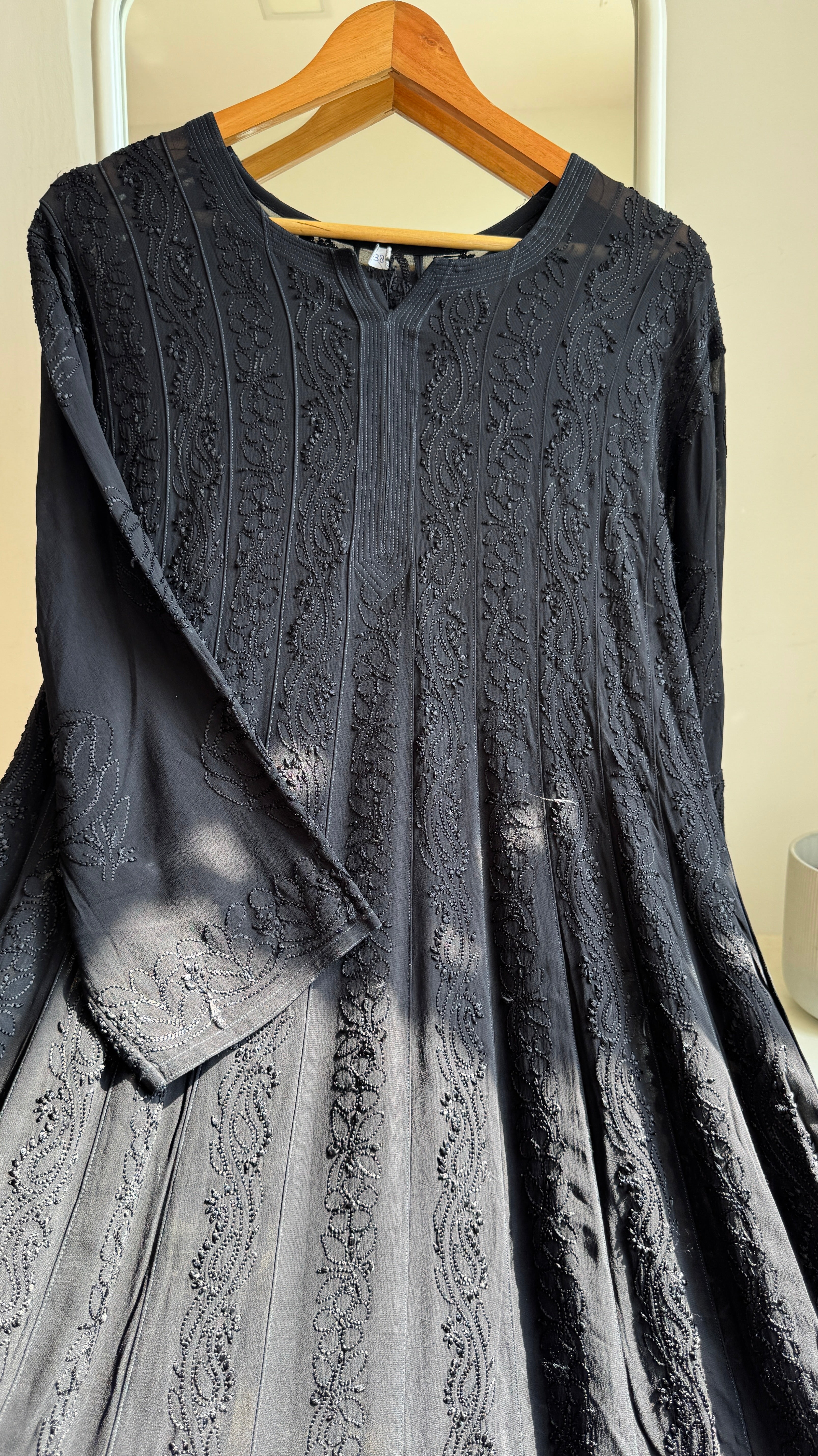 Viscose Chikankari Anarkali - Black