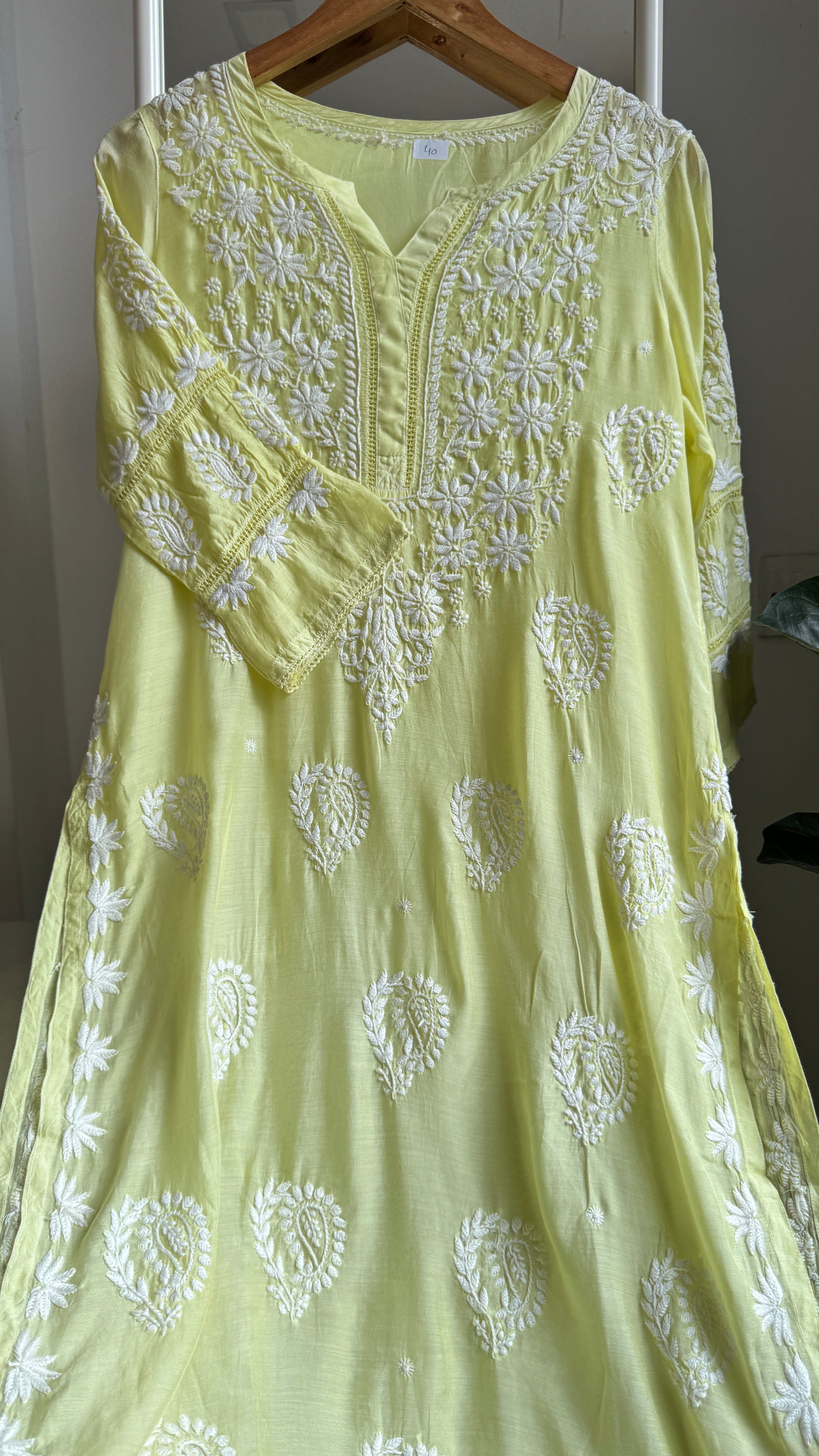 Muslin Chikankari Kurti with White Thread work - Apple Green - Gulzar Collection