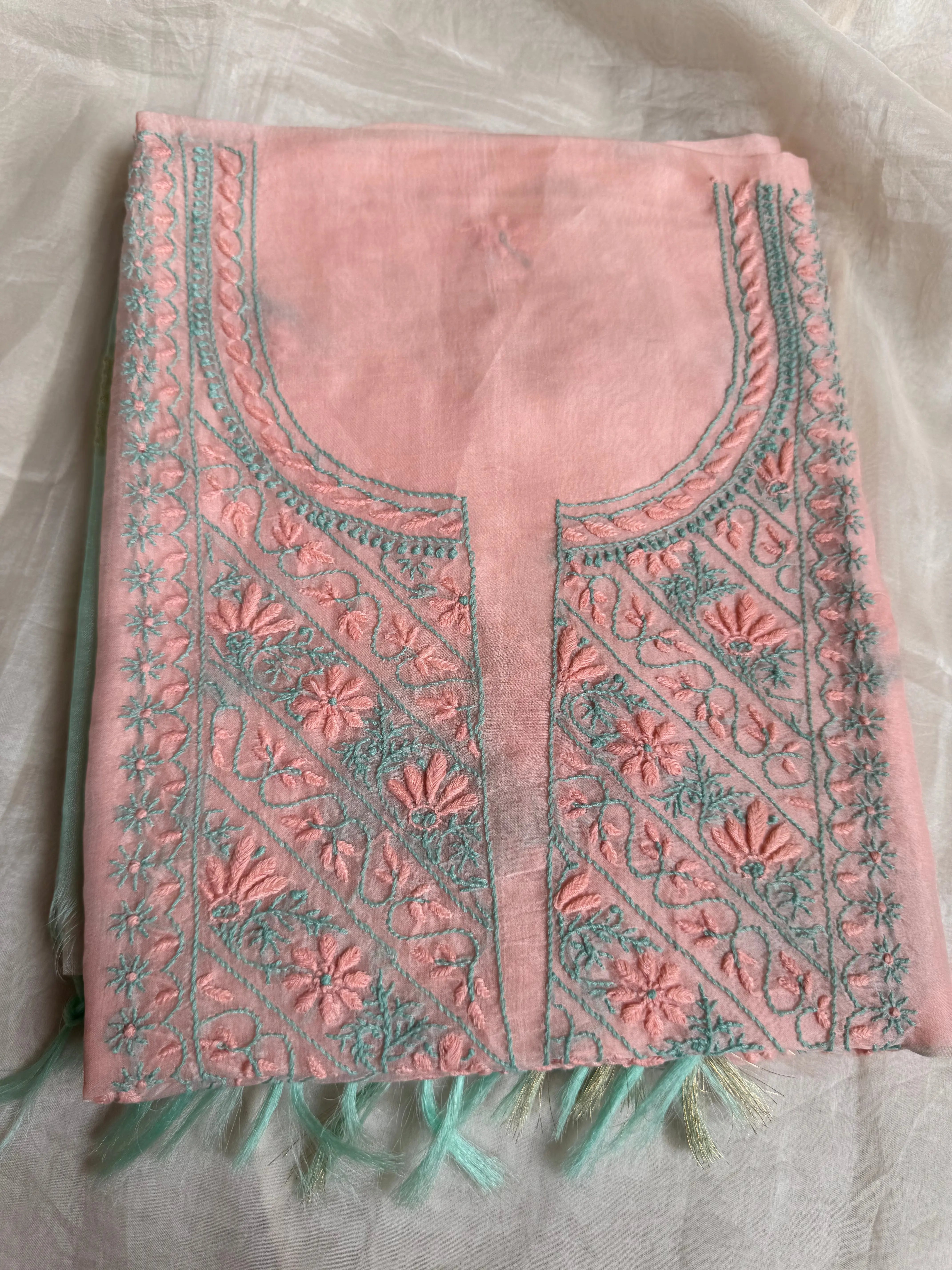Organza Chikankari Length with Dupatta - Pink ARIAA CHIKANKARI