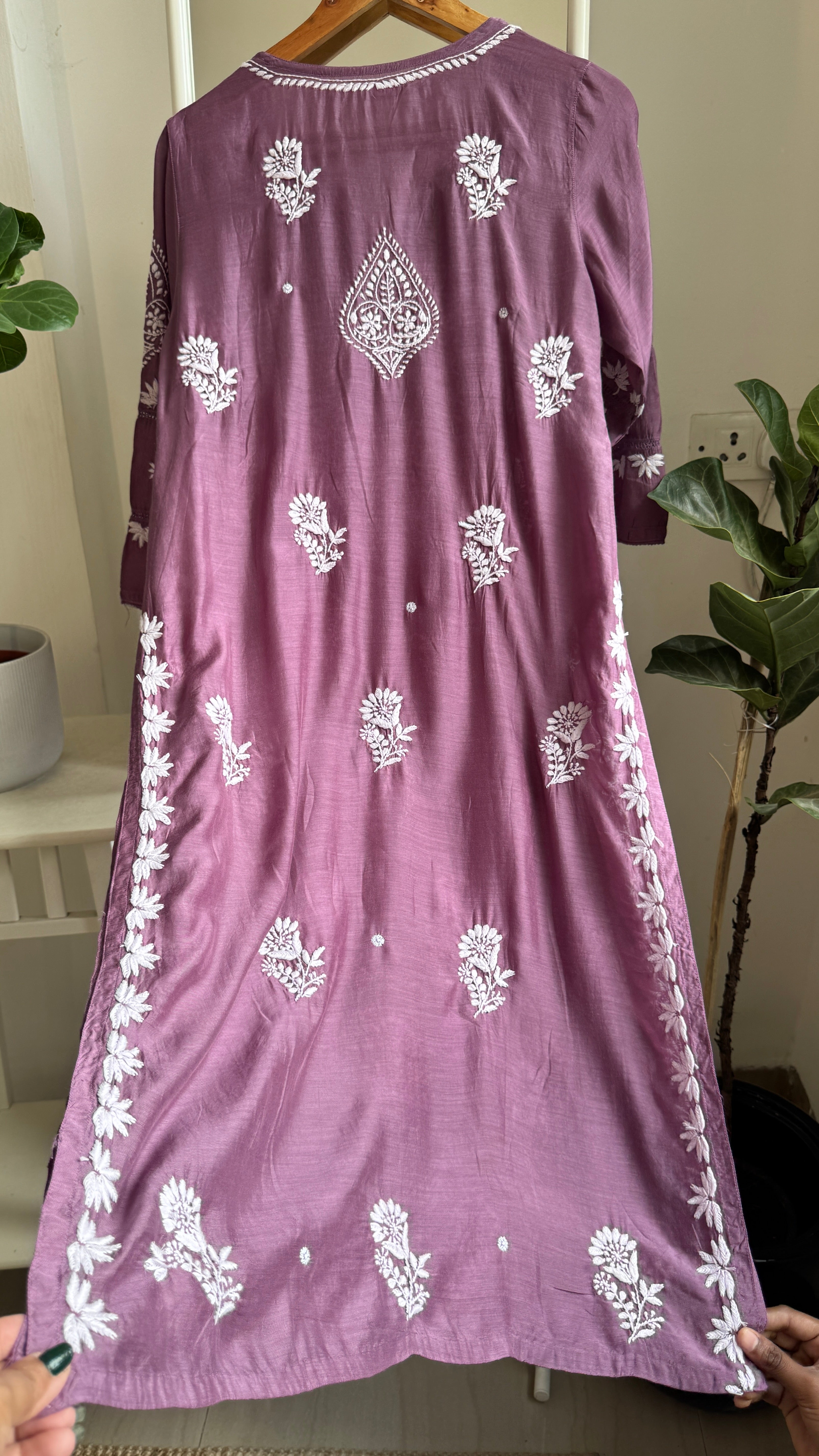 Muslin Chikankari Kurti with White Thread work - Purple - Gulzar Collection