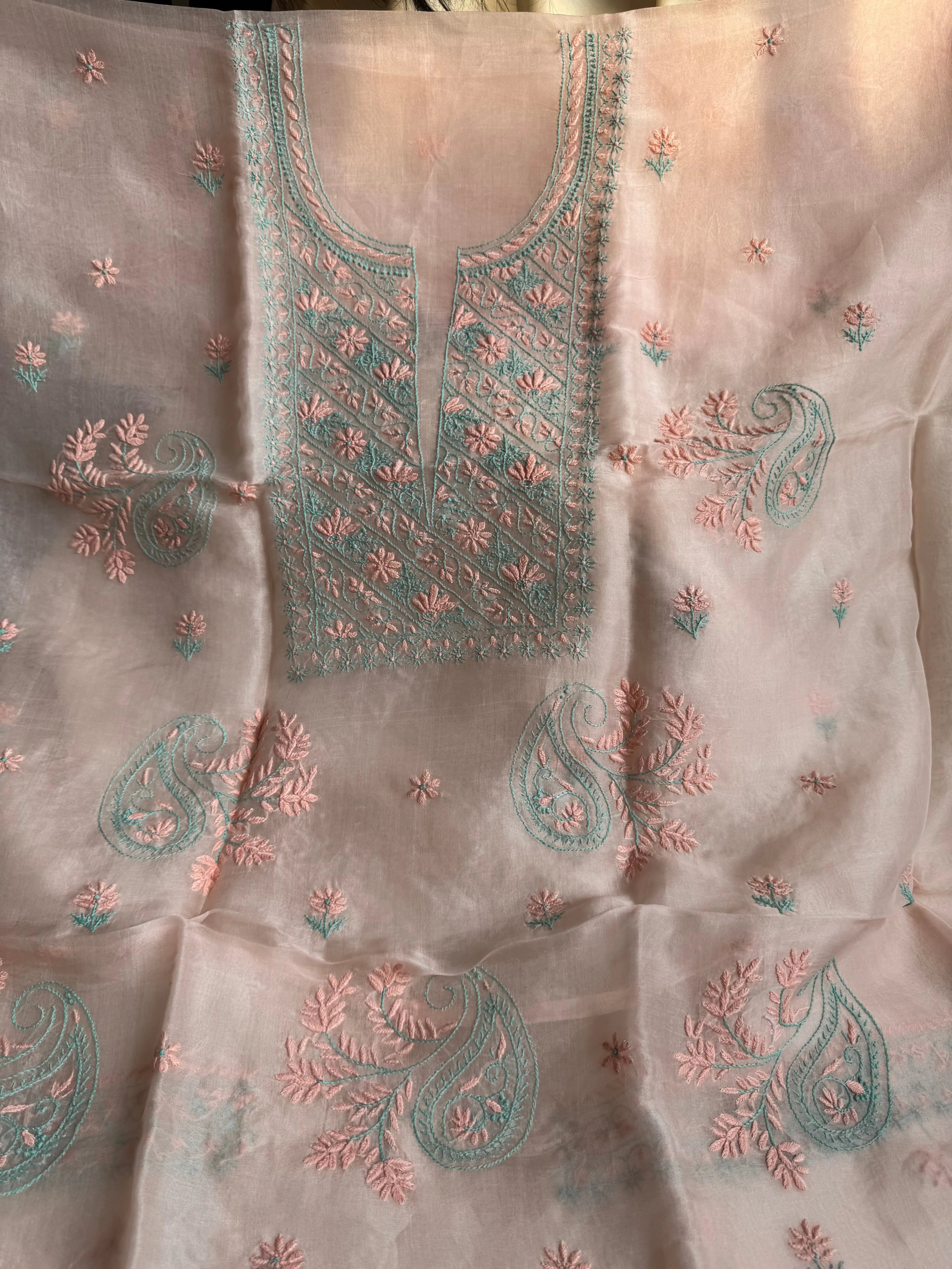 Organza Chikankari Length with Dupatta - Pink ARIAA CHIKANKARI