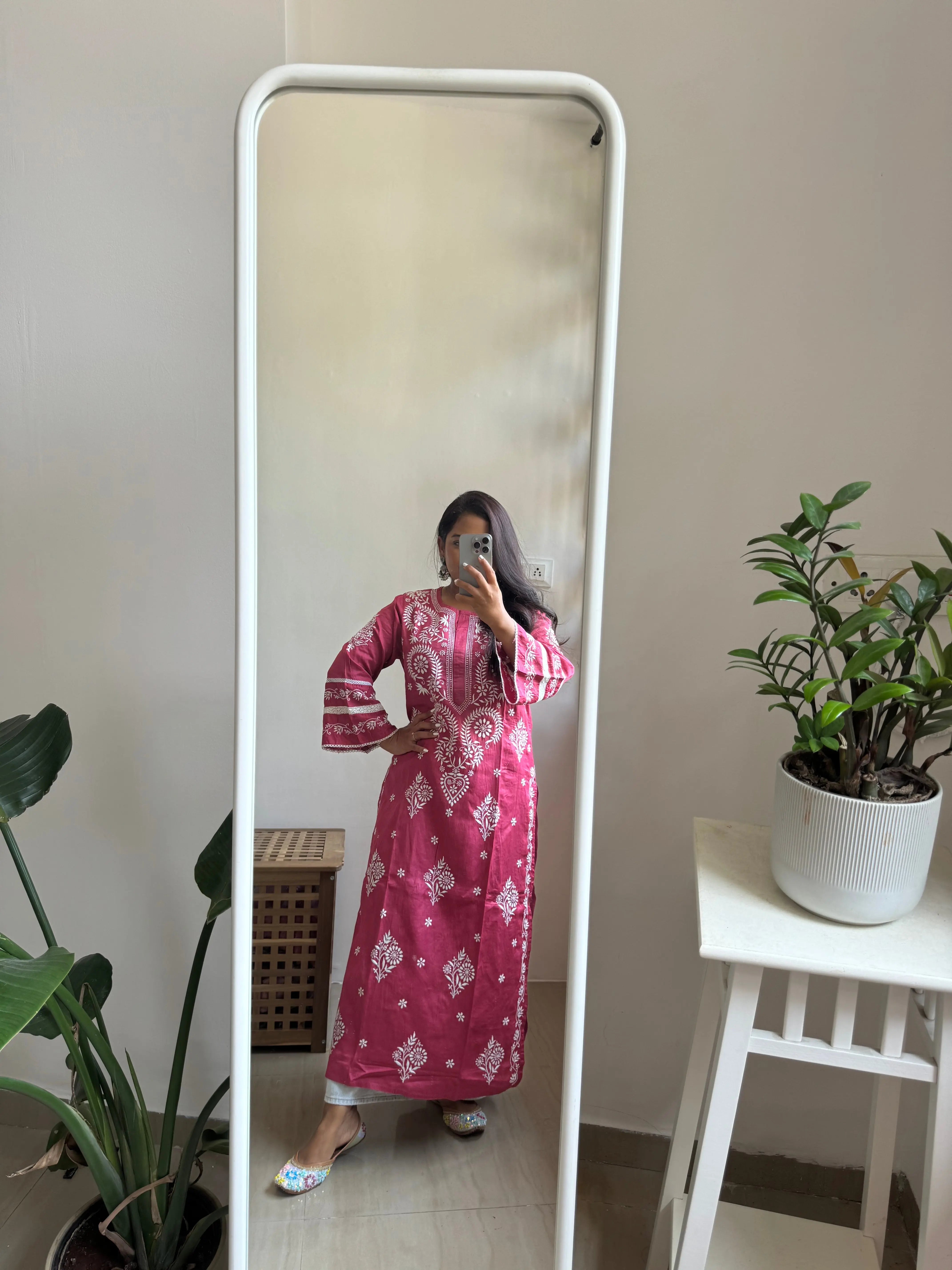 Cotton Chikankari Kurti - Dark Pink ARIAA CHIKANKARI