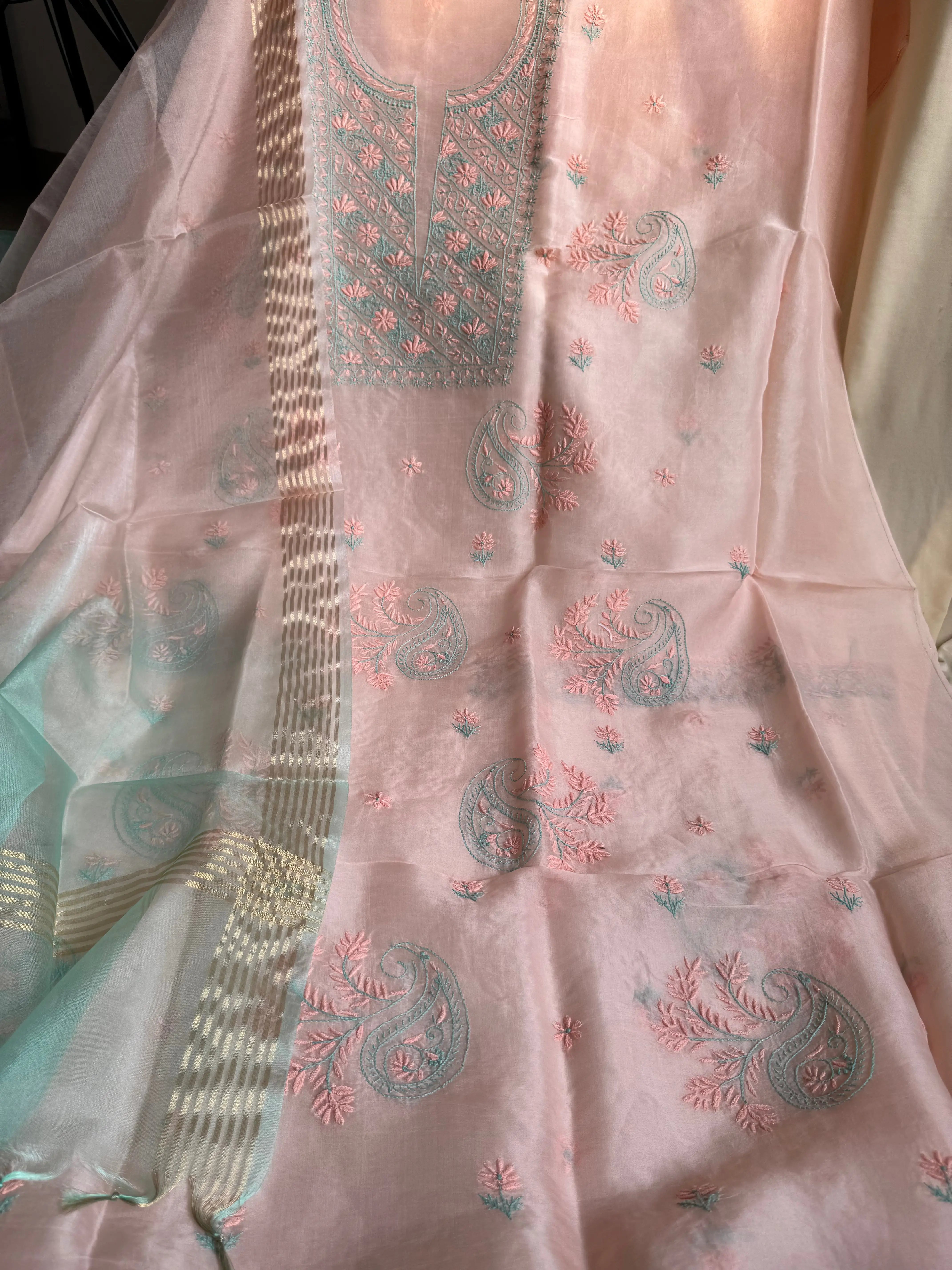 Organza Chikankari Length with Dupatta - Pink ARIAA CHIKANKARI