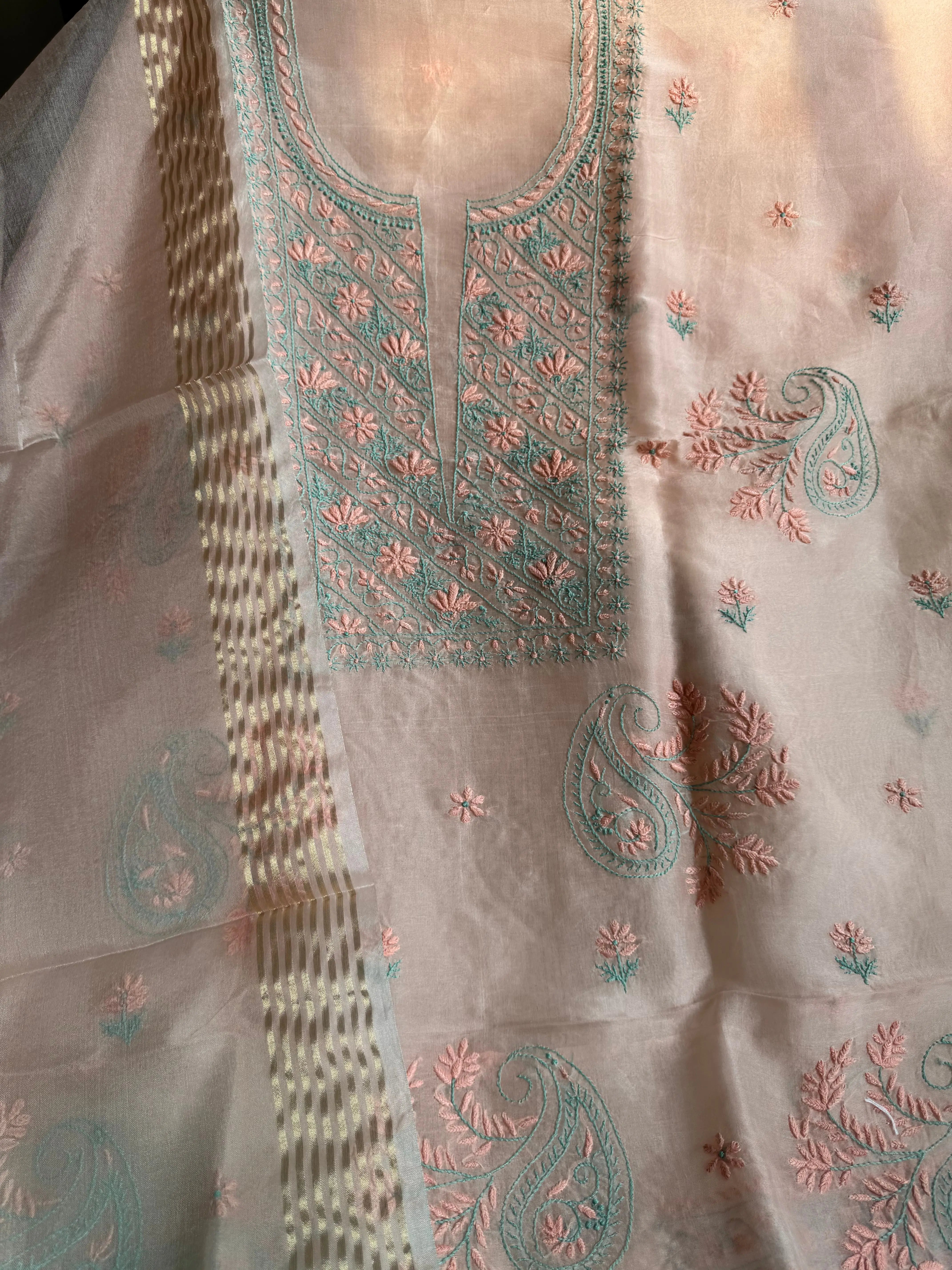 Organza Chikankari Length with Dupatta - Pink ARIAA CHIKANKARI