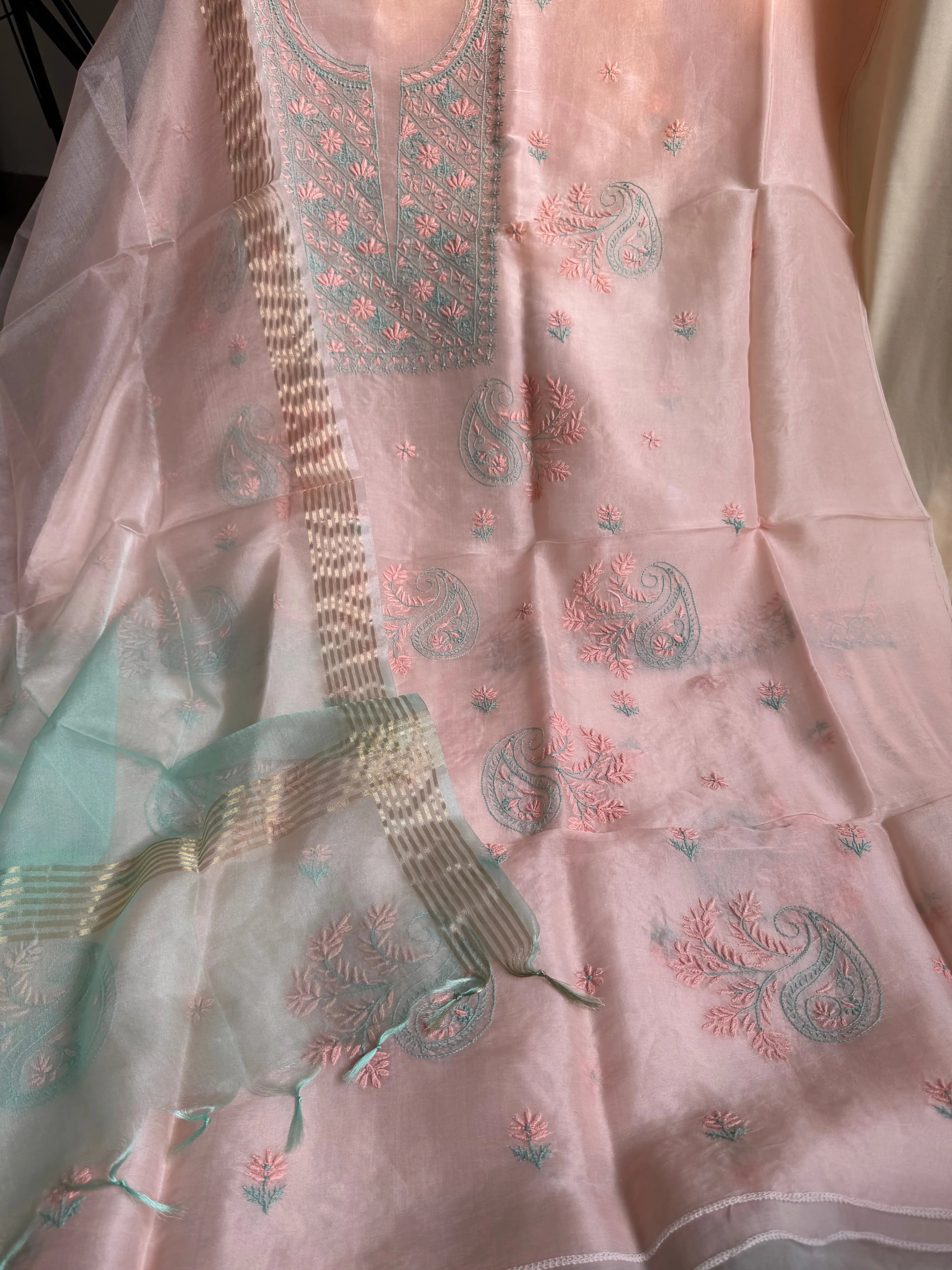 Organza Chikankari Length with Dupatta - Pink ARIAA CHIKANKARI