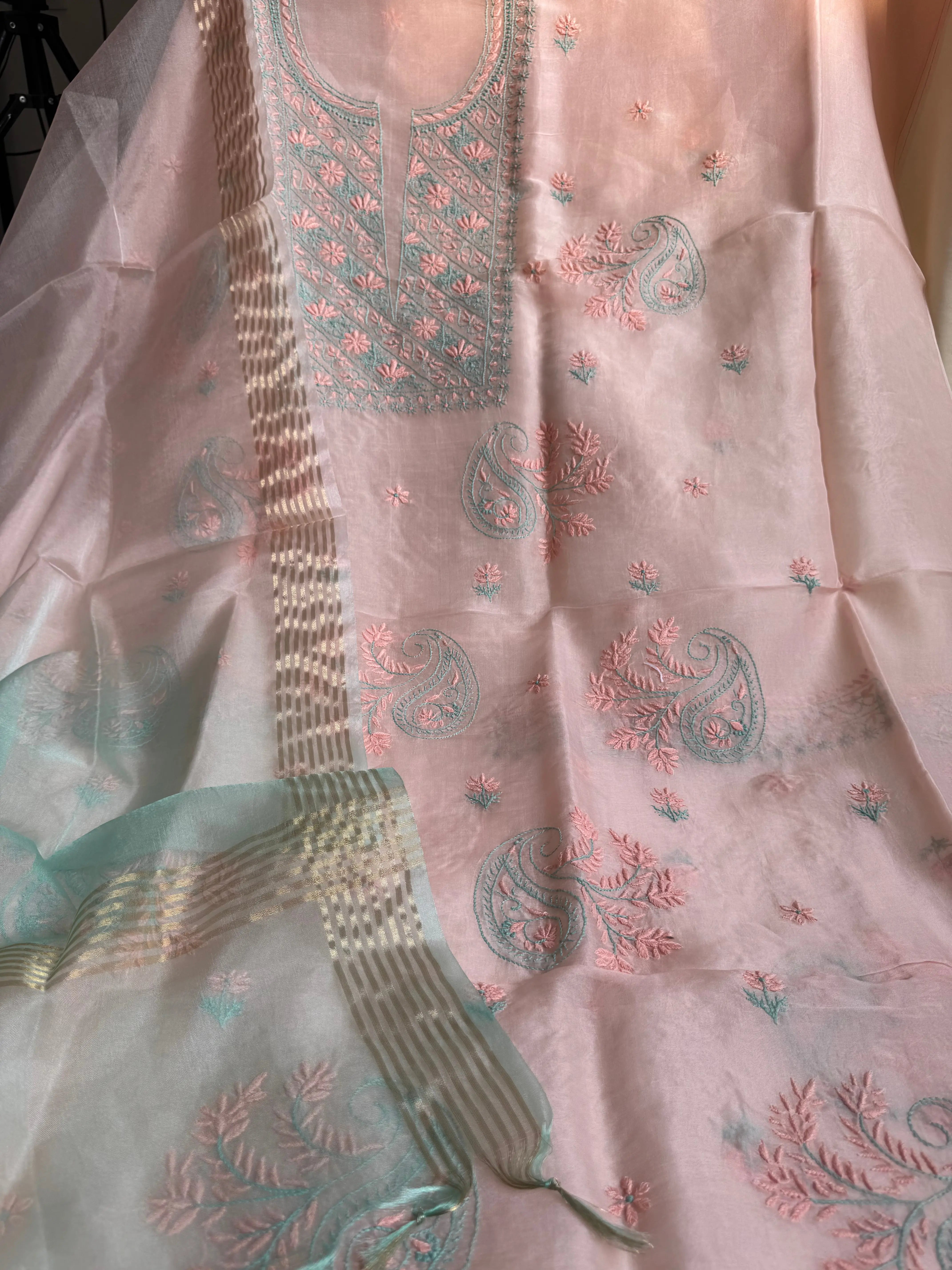 Organza Chikankari Length with Dupatta - Pink ARIAA CHIKANKARI