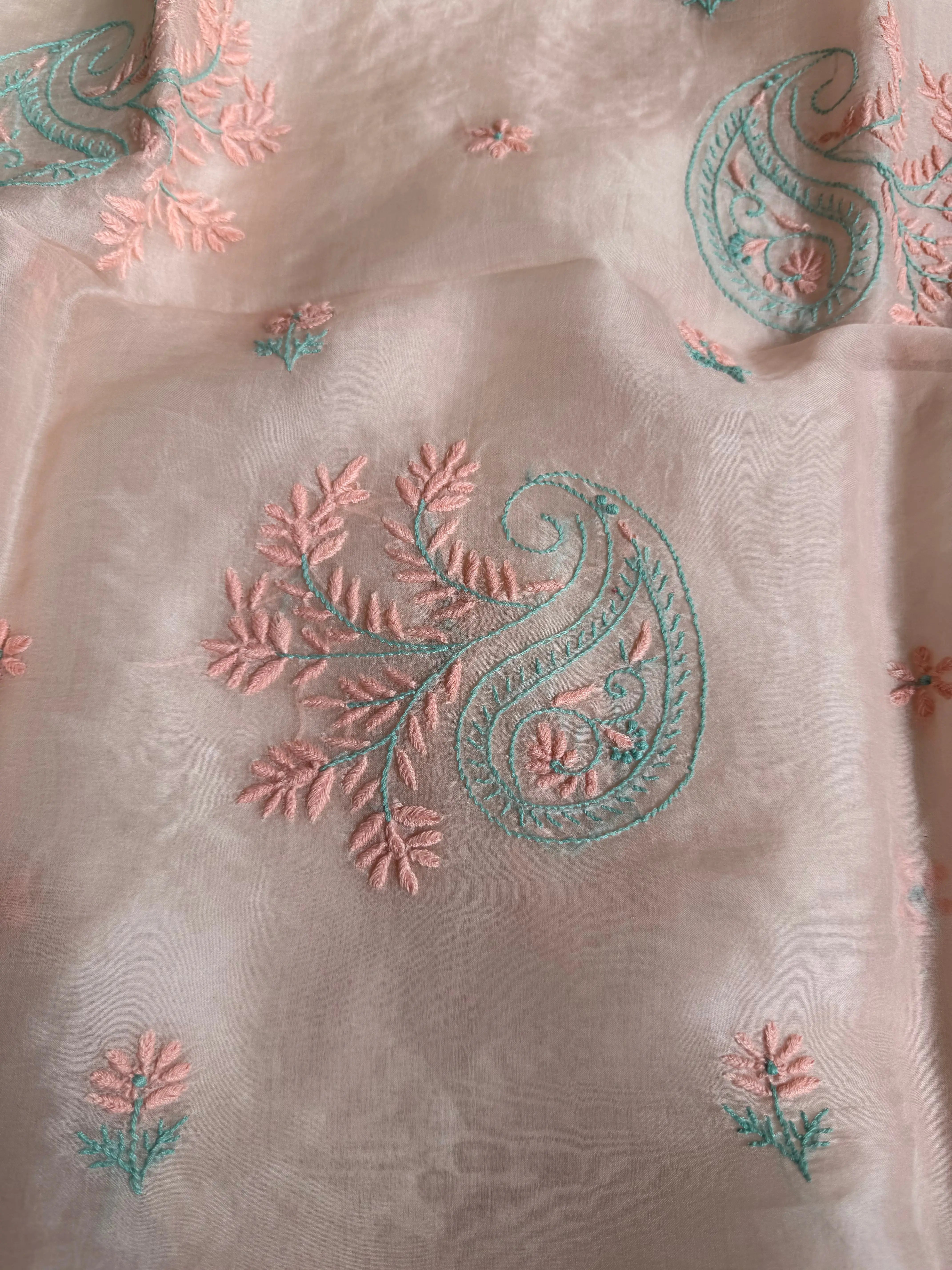Organza Chikankari Length with Dupatta - Pink ARIAA CHIKANKARI