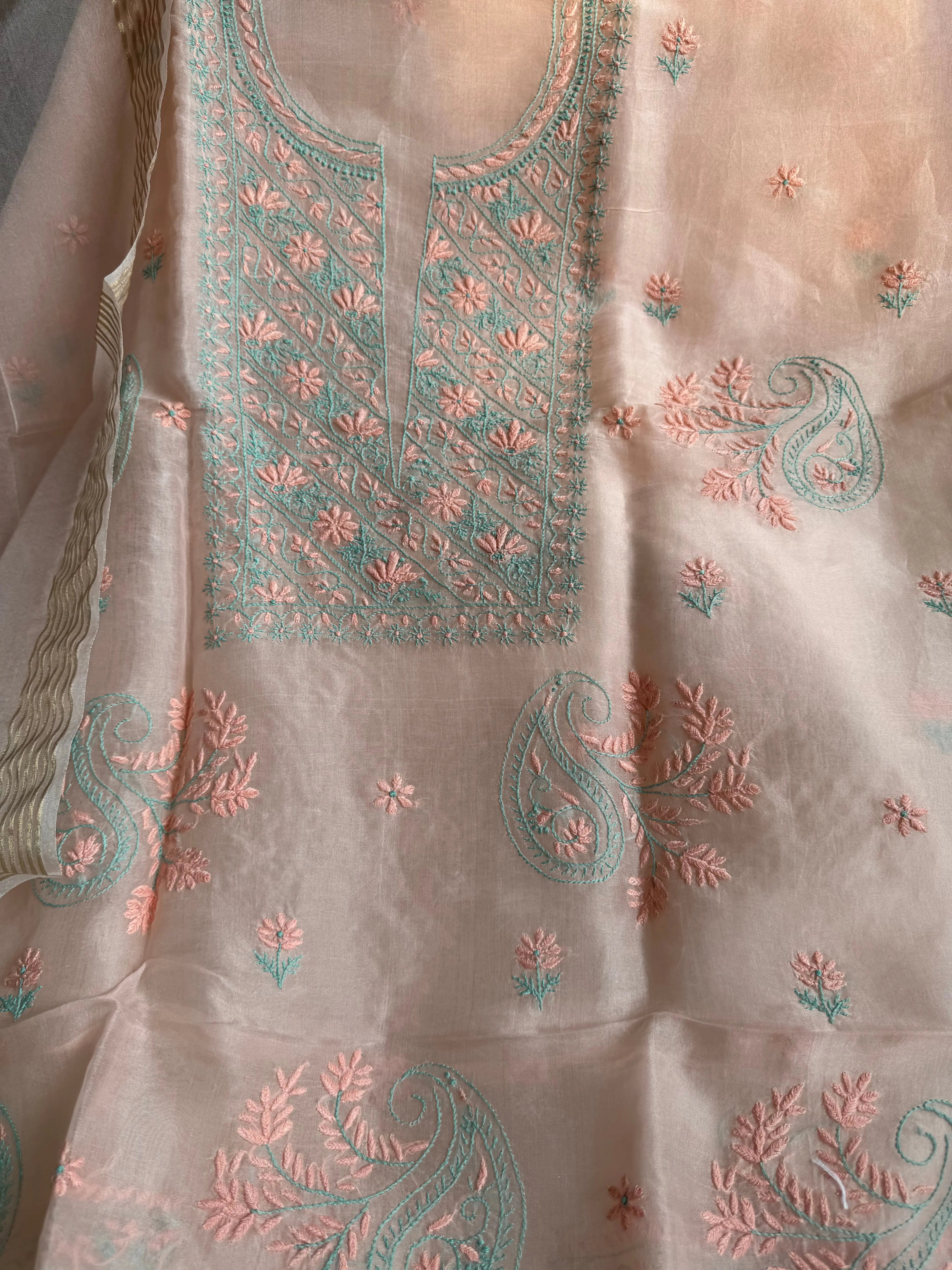 Organza Chikankari Length with Dupatta - Pink ARIAA CHIKANKARI