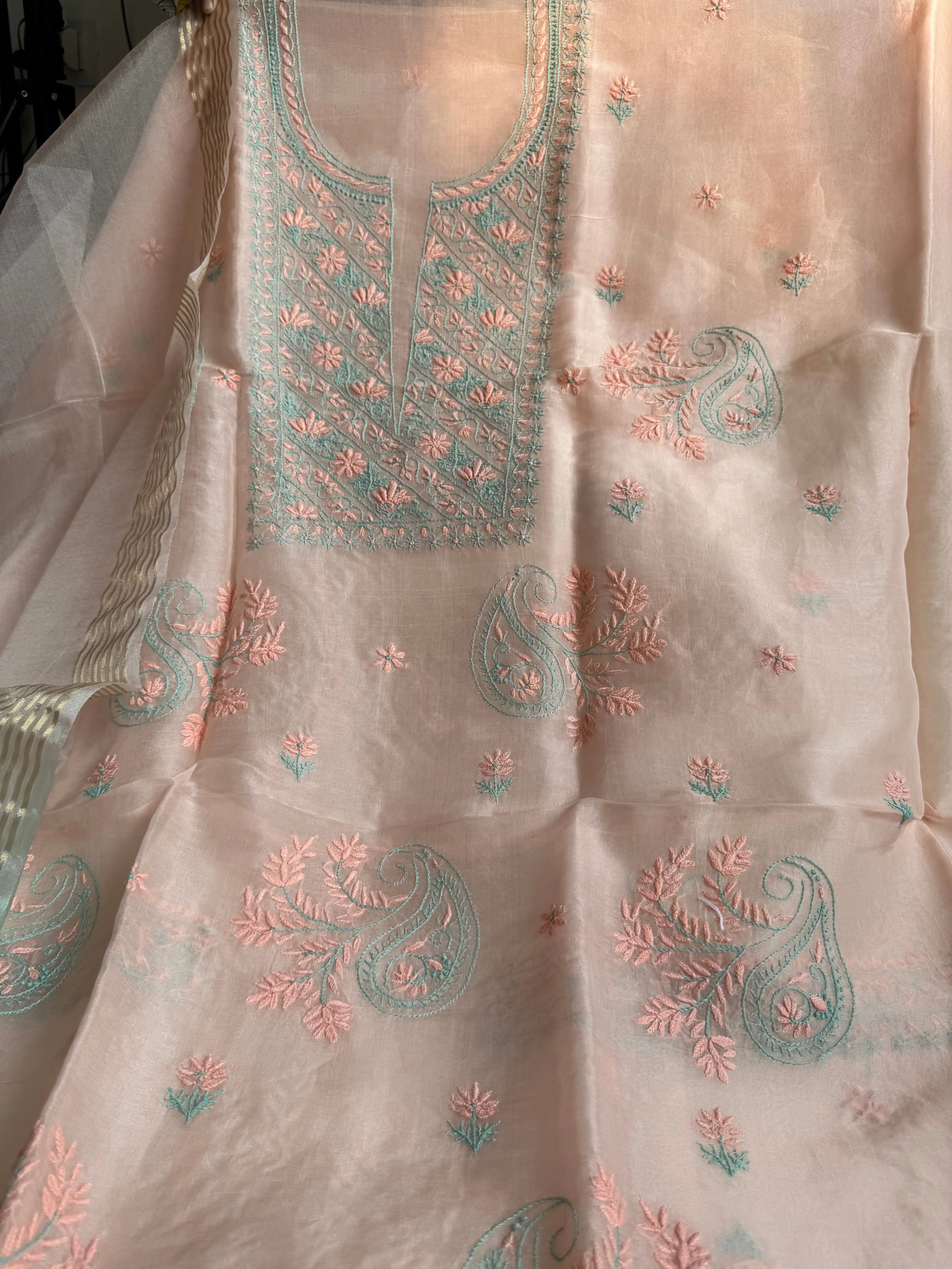 Organza Chikankari Length with Dupatta - Pink ARIAA CHIKANKARI