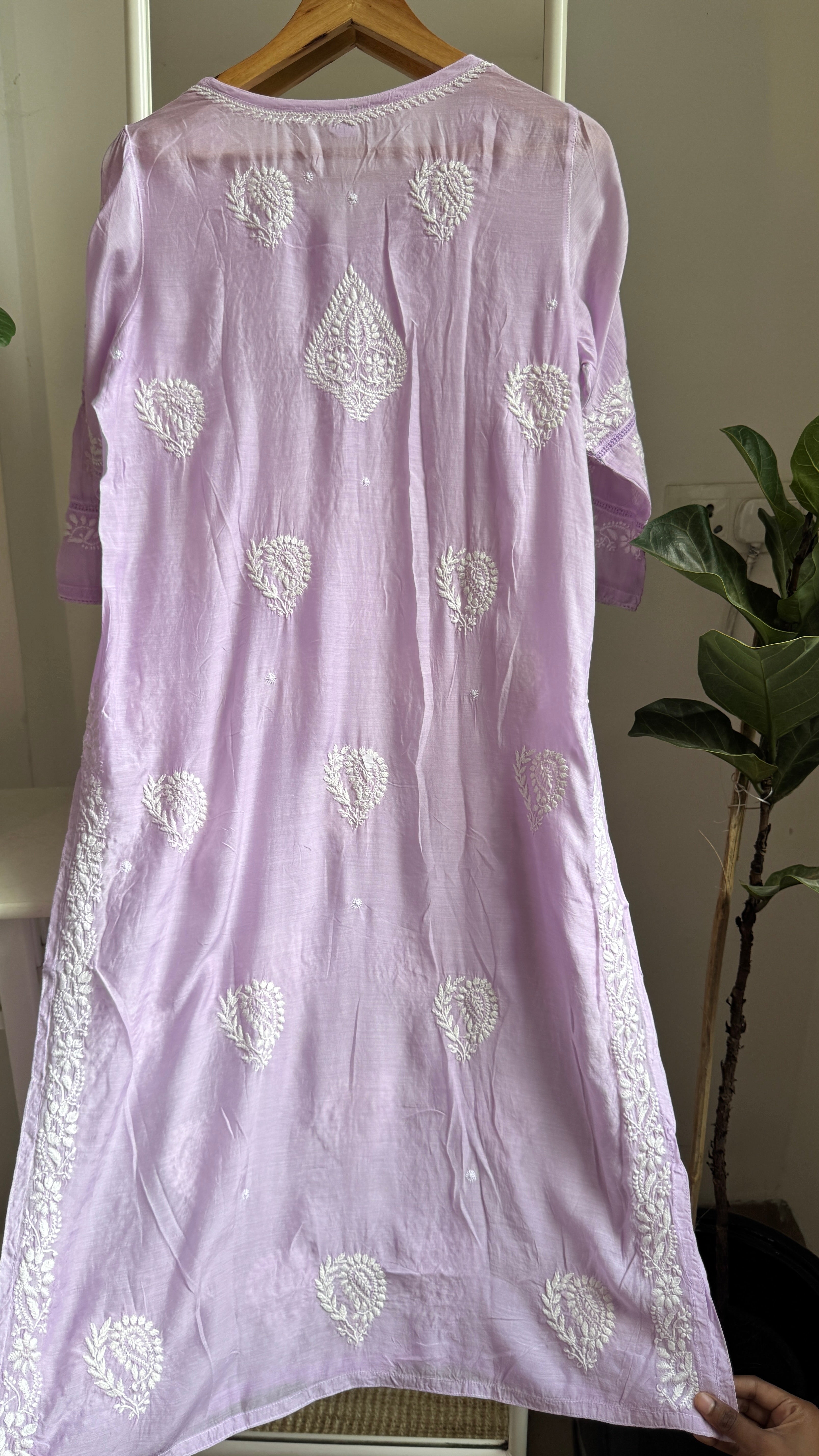 Muslin Chikankari Kurti with White Thread work - Lilac - Gulzar Collection