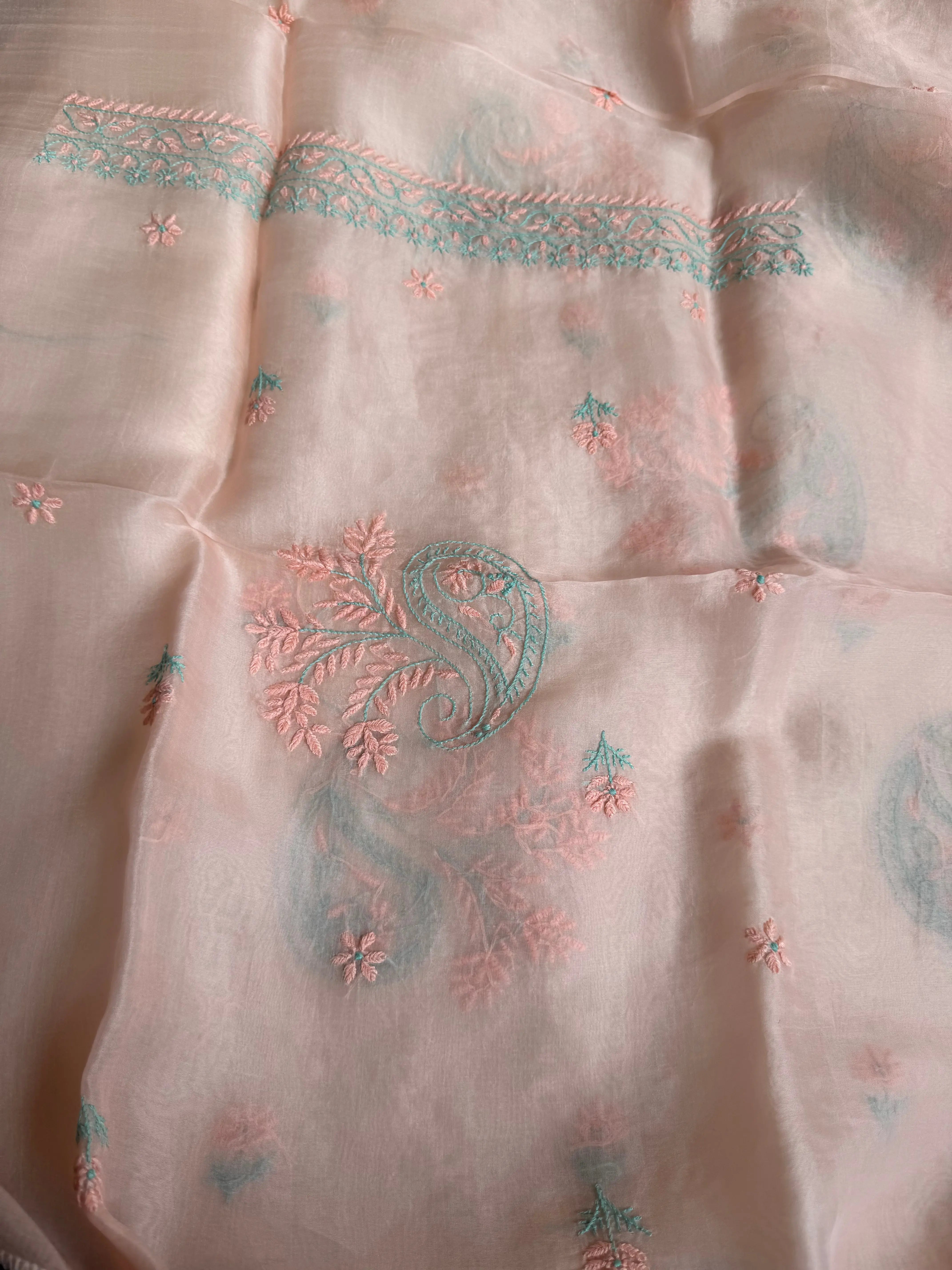 Organza Chikankari Length with Dupatta - Pink ARIAA CHIKANKARI