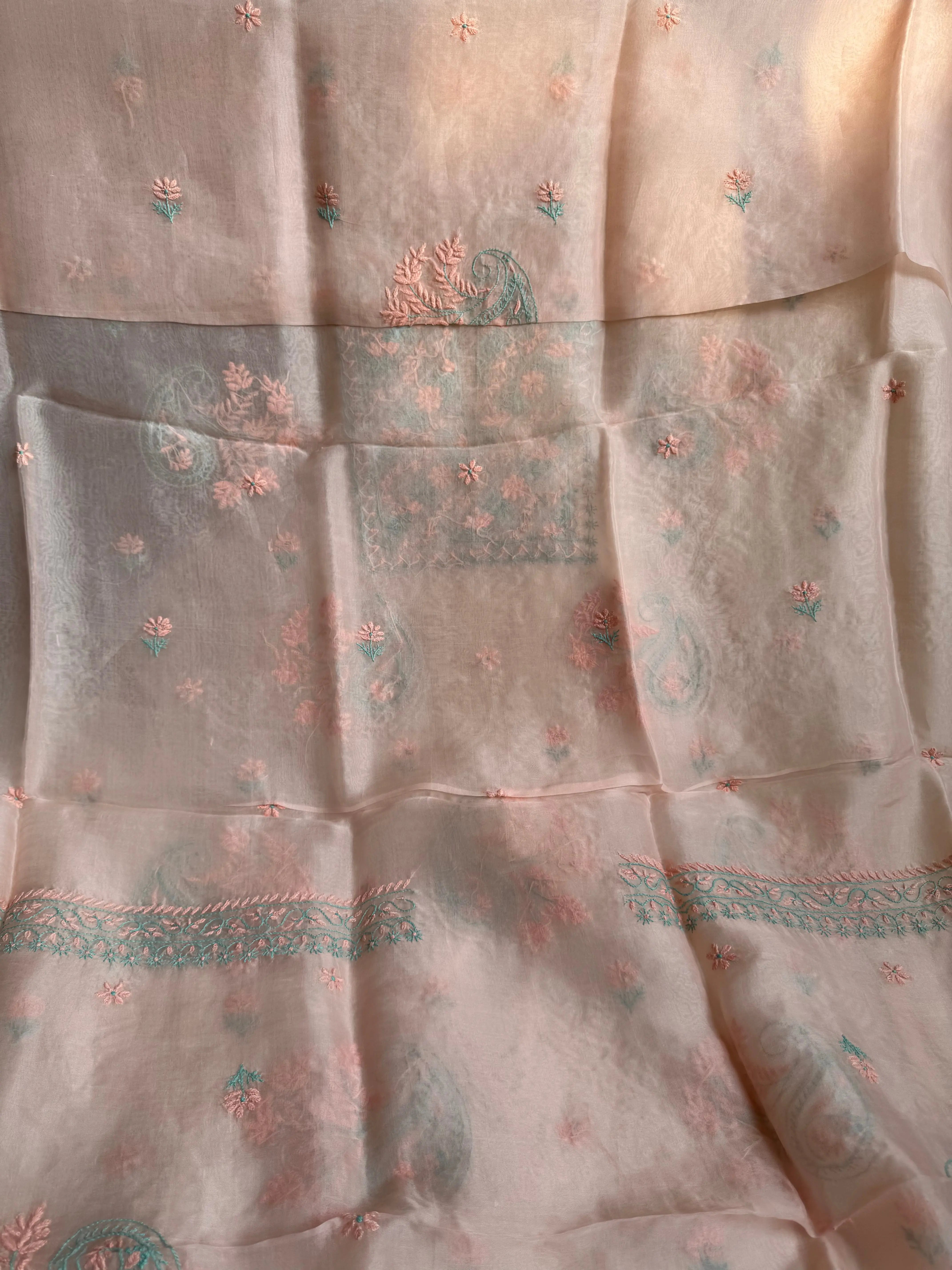 Organza Chikankari Length with Dupatta - Pink ARIAA CHIKANKARI