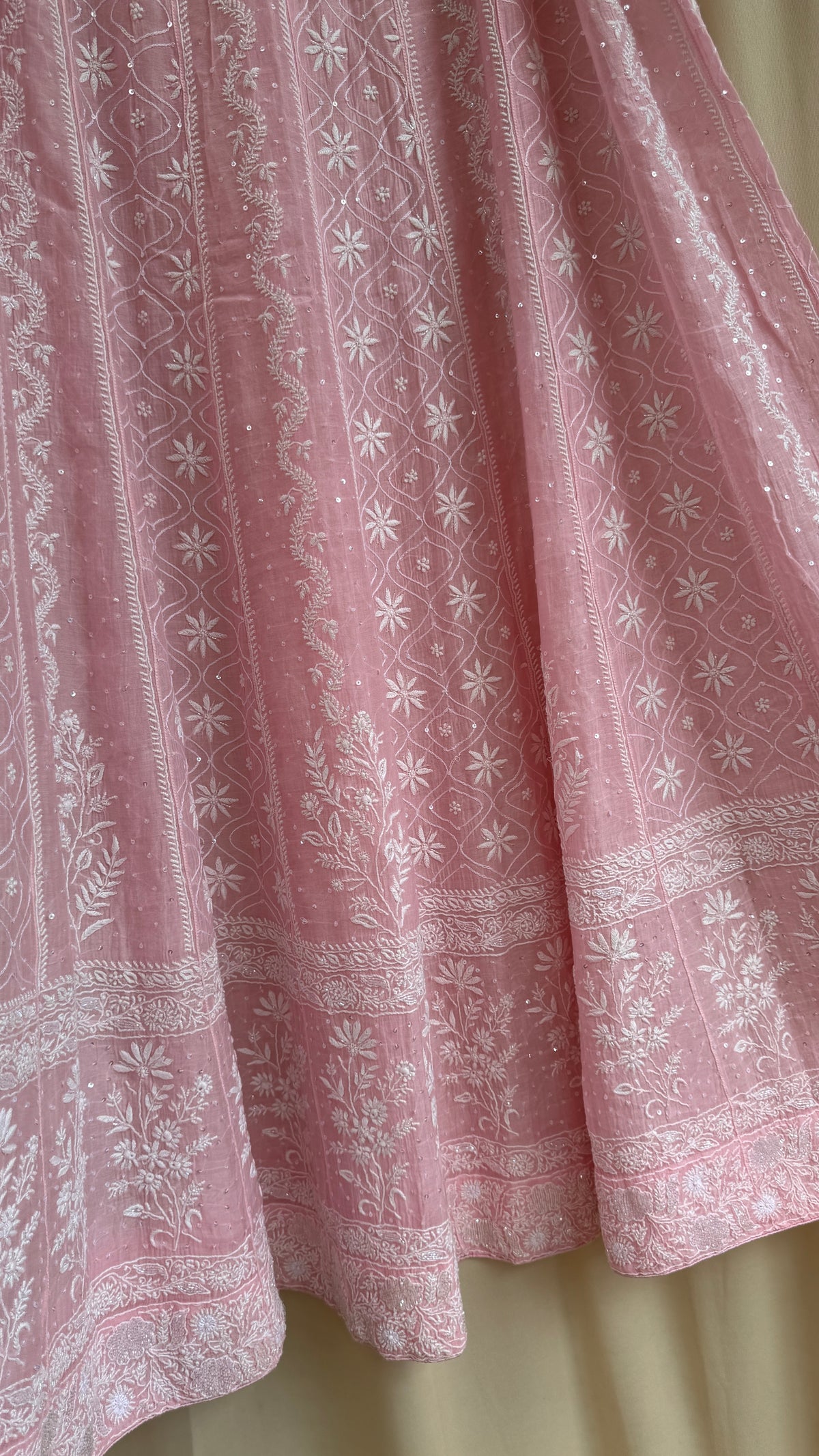 Mul Chanderi Chikankari Lehenga with Cutdana & Sequin Hand Embroidery