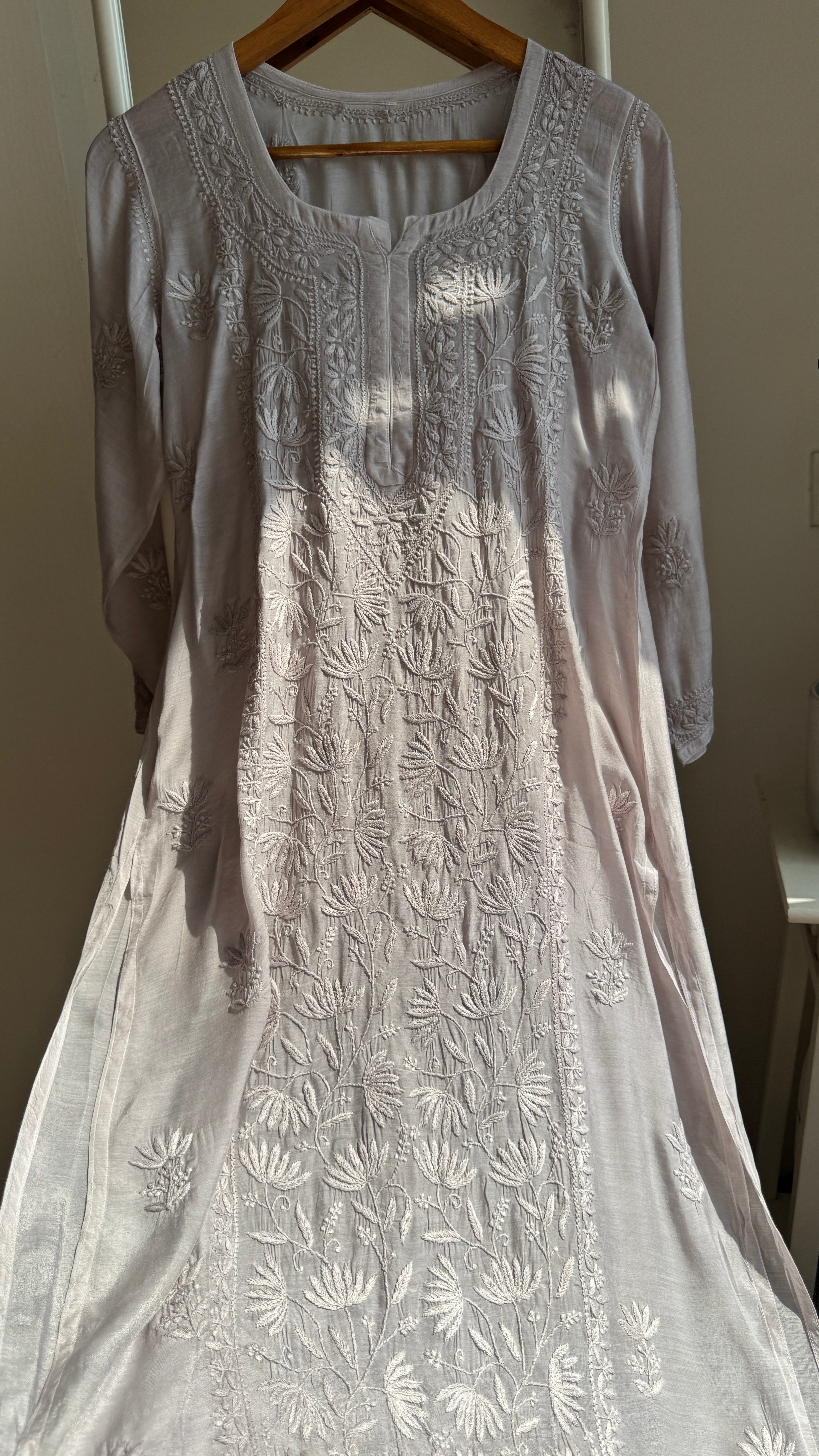Muslin Chikankari Plazzo Set - Silver Grey