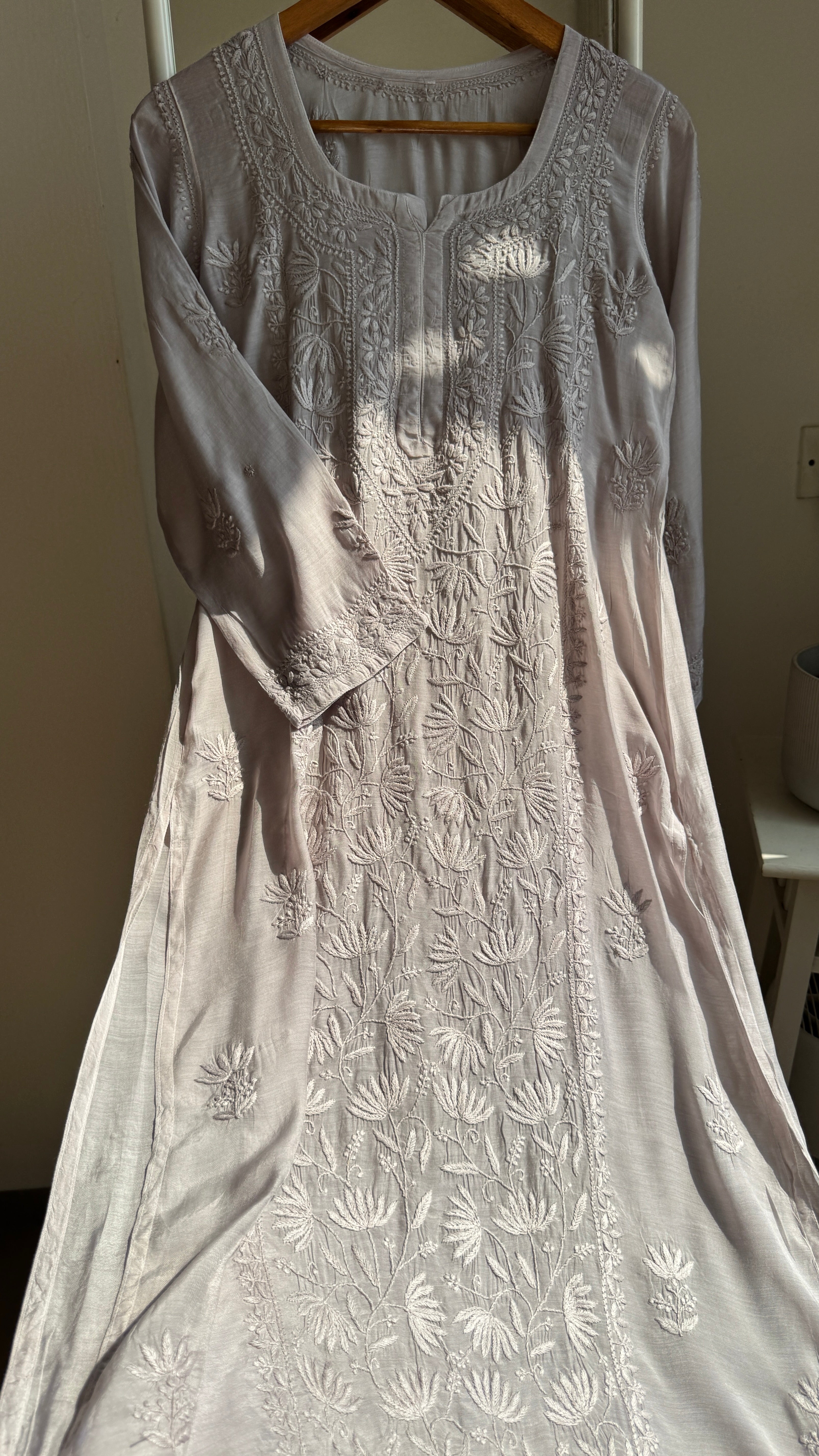 Muslin Chikankari Plazzo Set - Silver Grey