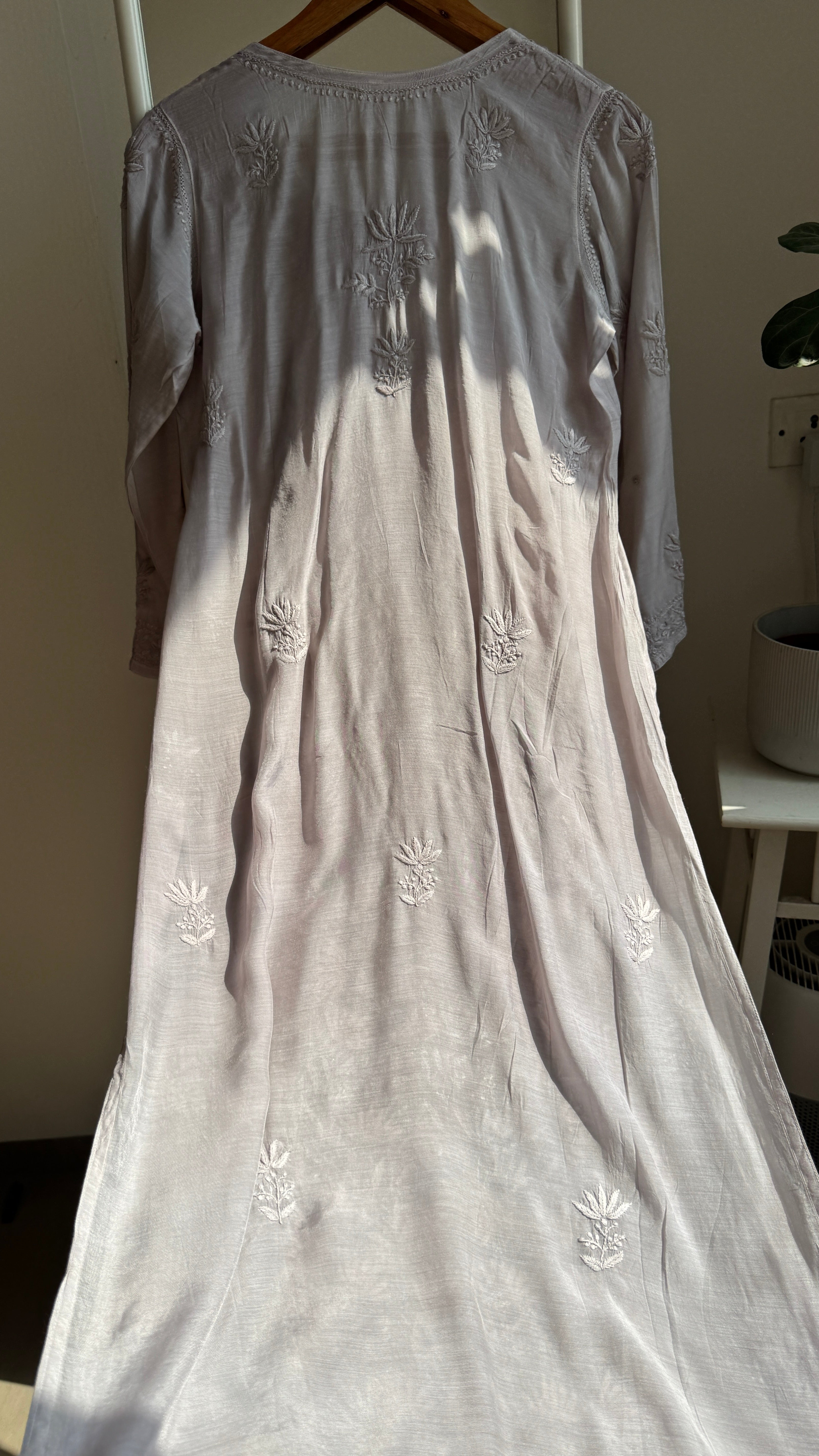 Muslin Chikankari Plazzo Set - Silver Grey