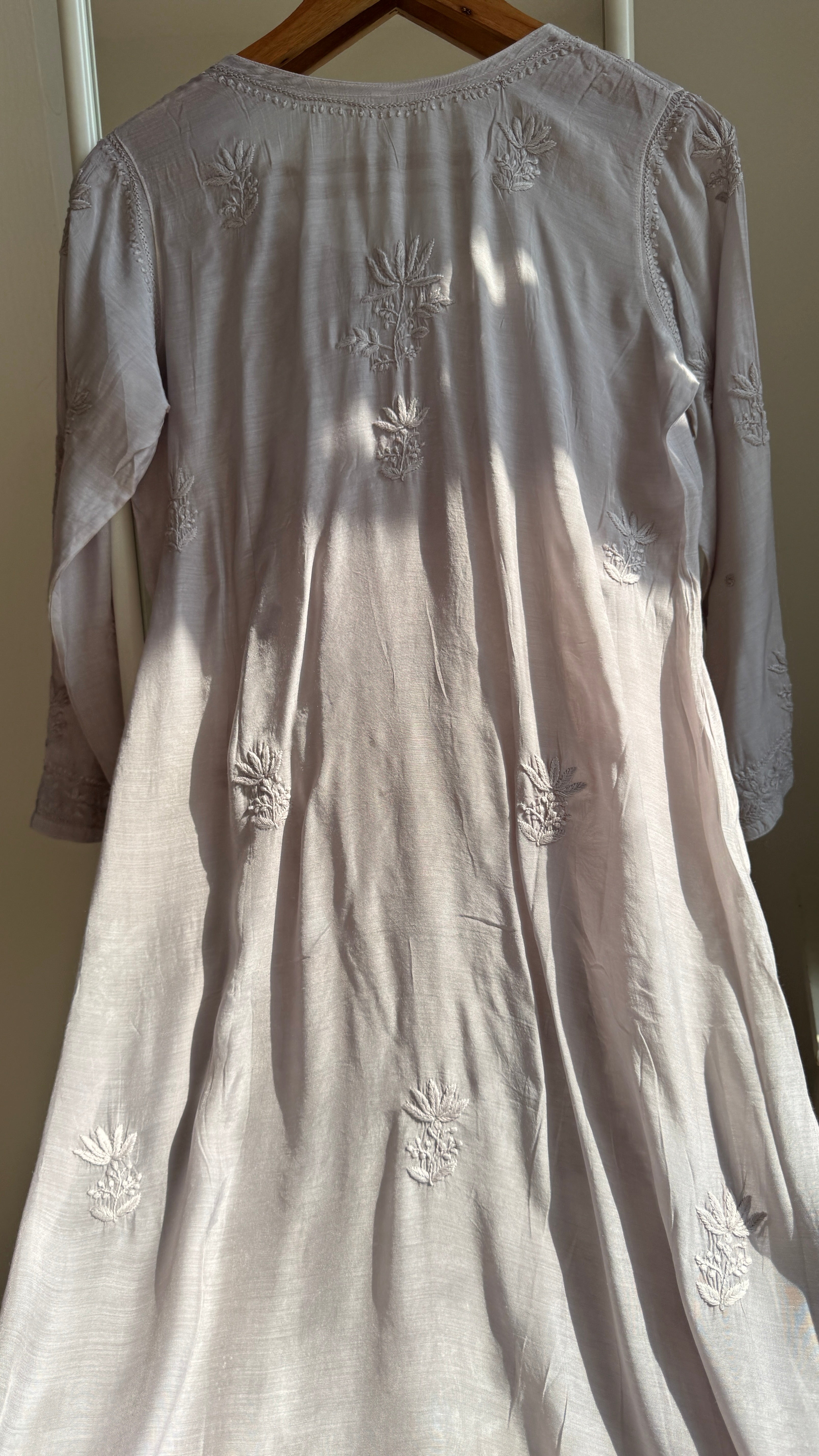 Muslin Chikankari Plazzo Set - Silver Grey