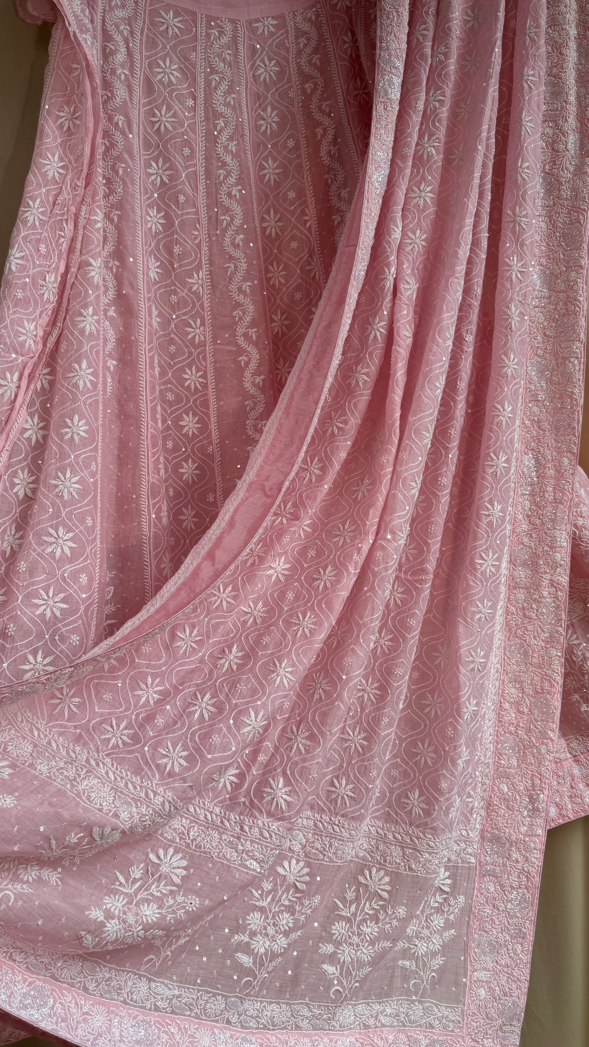 Mul Chanderi Chikankari Lehenga with Cutdana & Sequin Hand Embroidery