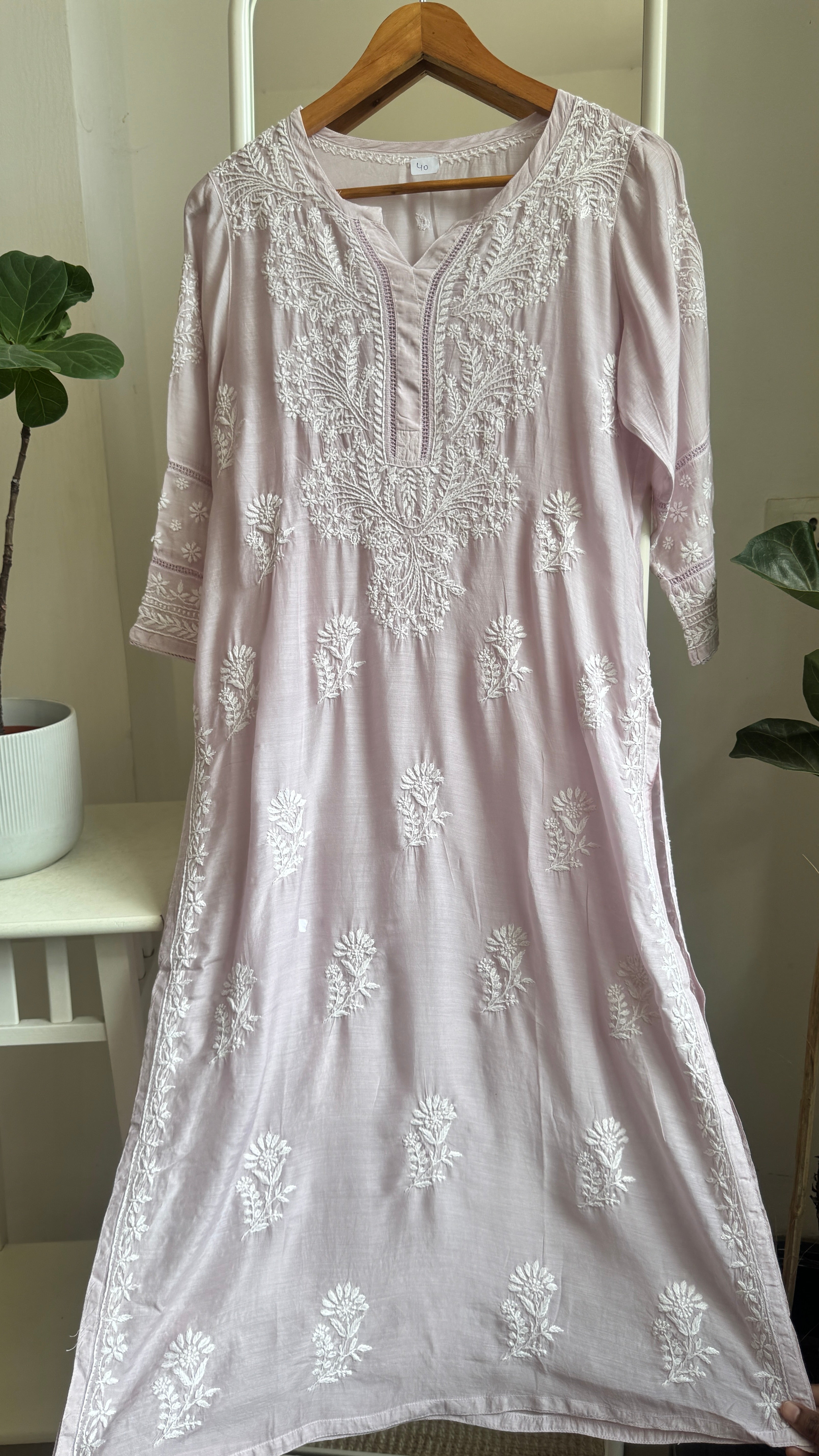 Muslin Chikankari Kurti with White Thread work - Blush Pink - Gulzar Collection