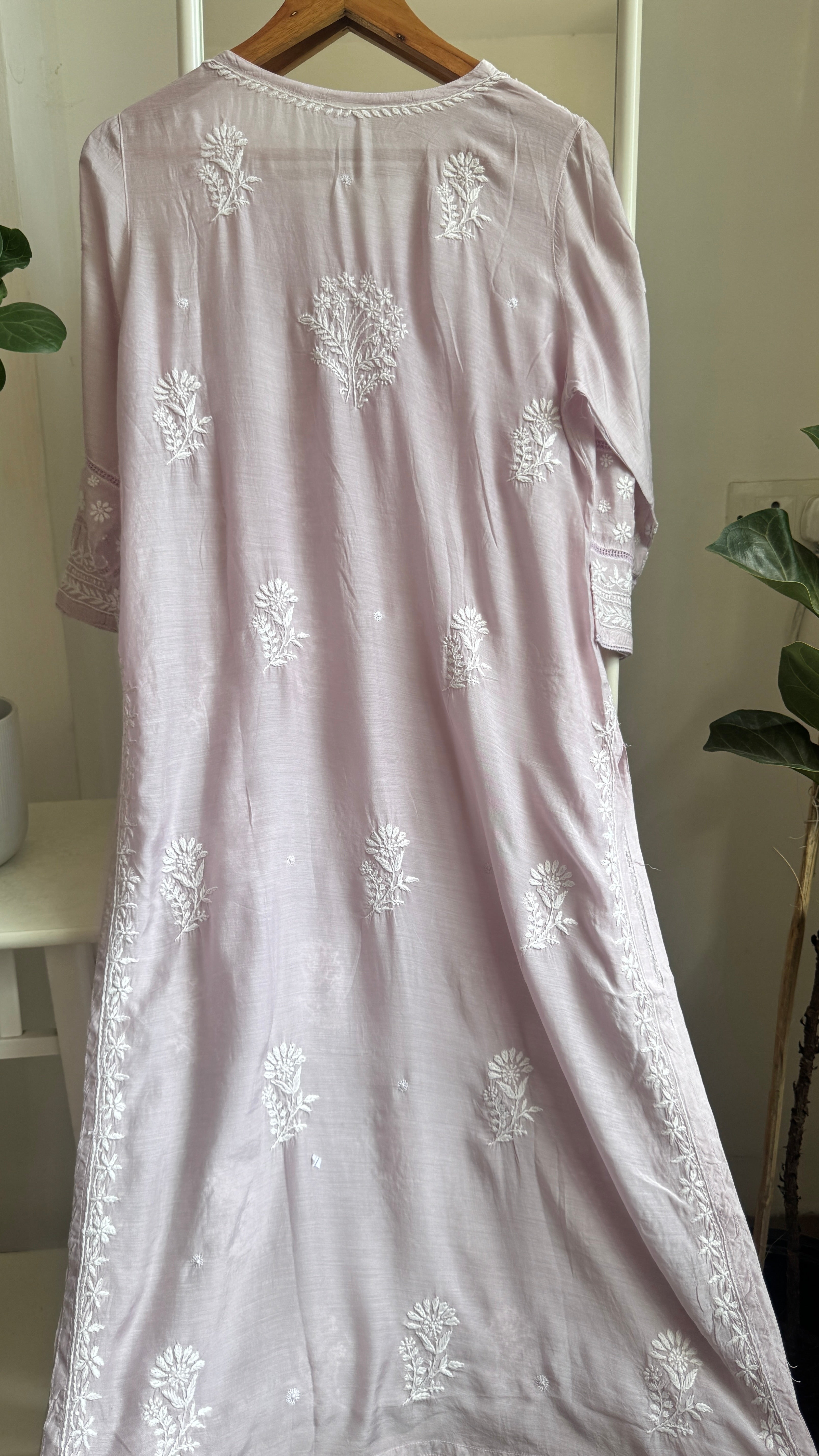 Muslin Chikankari Kurti with White Thread work - Blush Pink - Gulzar Collection