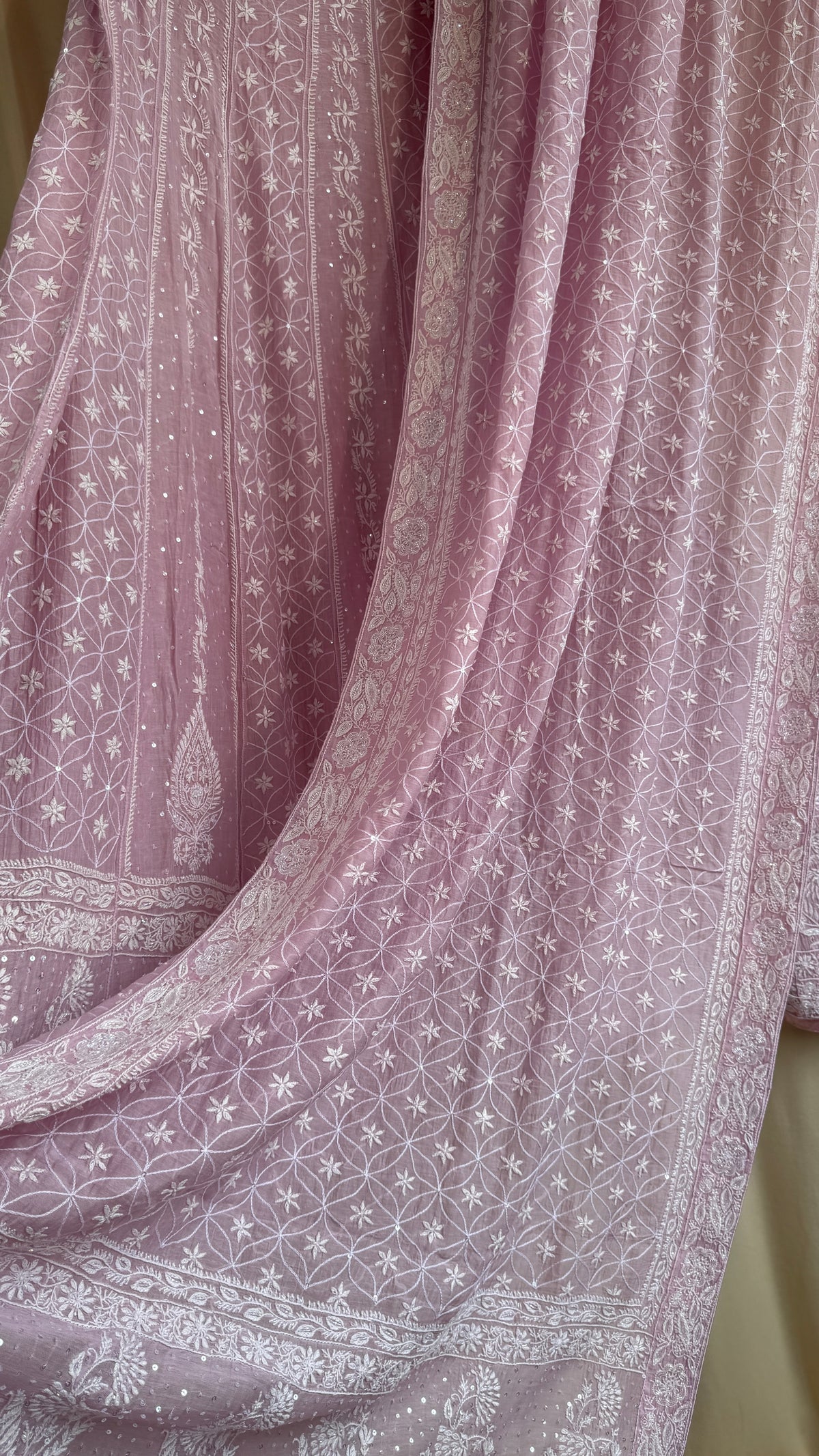 Mul Chanderi Chikankari Lehenga with Cutdana & Sequin Hand Embroidery in Mauve
