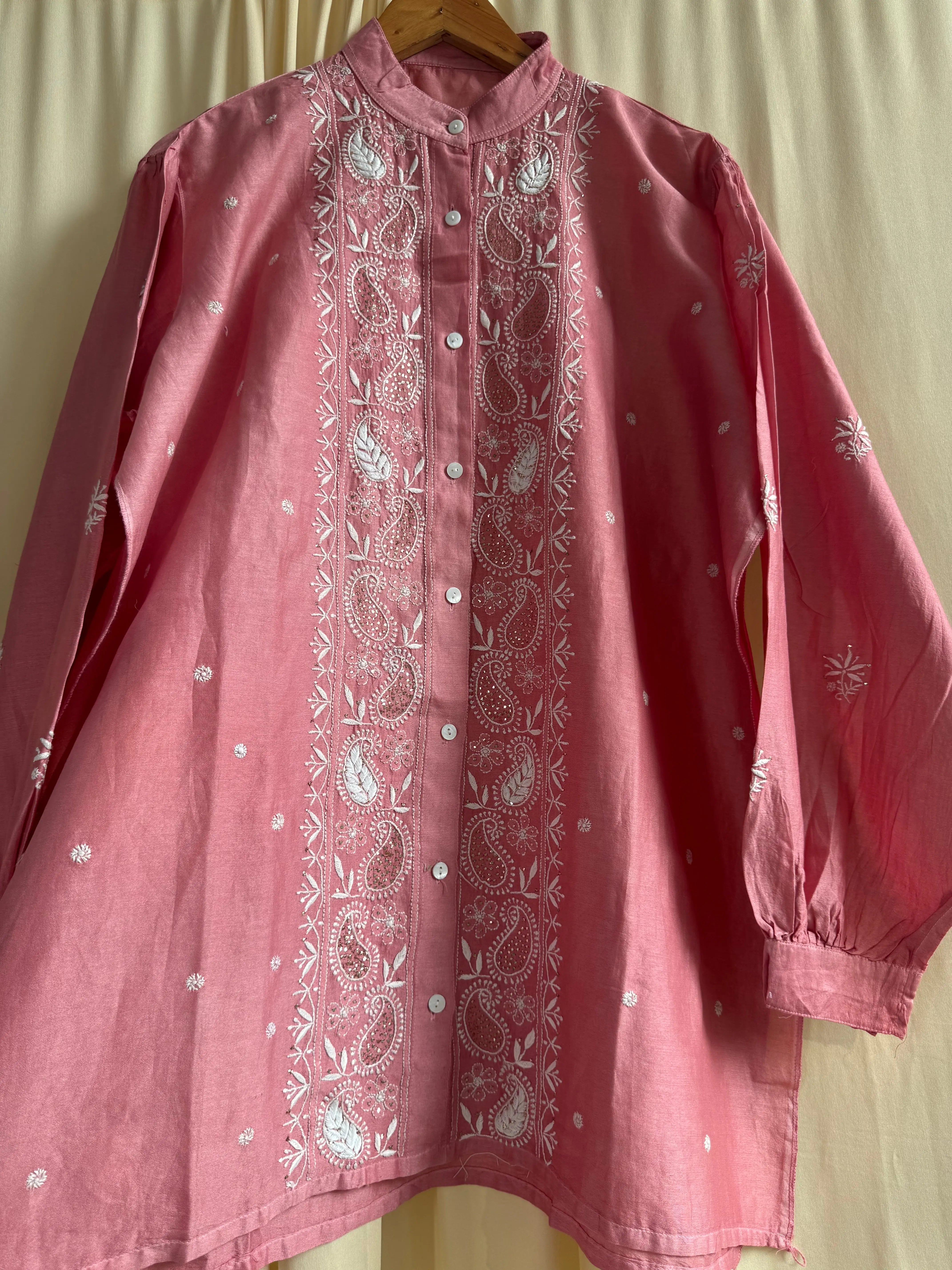 Chanderi Chikankari Cord Set with Mukaish Detailing - Rosewood ARIAA CHIKANKARI