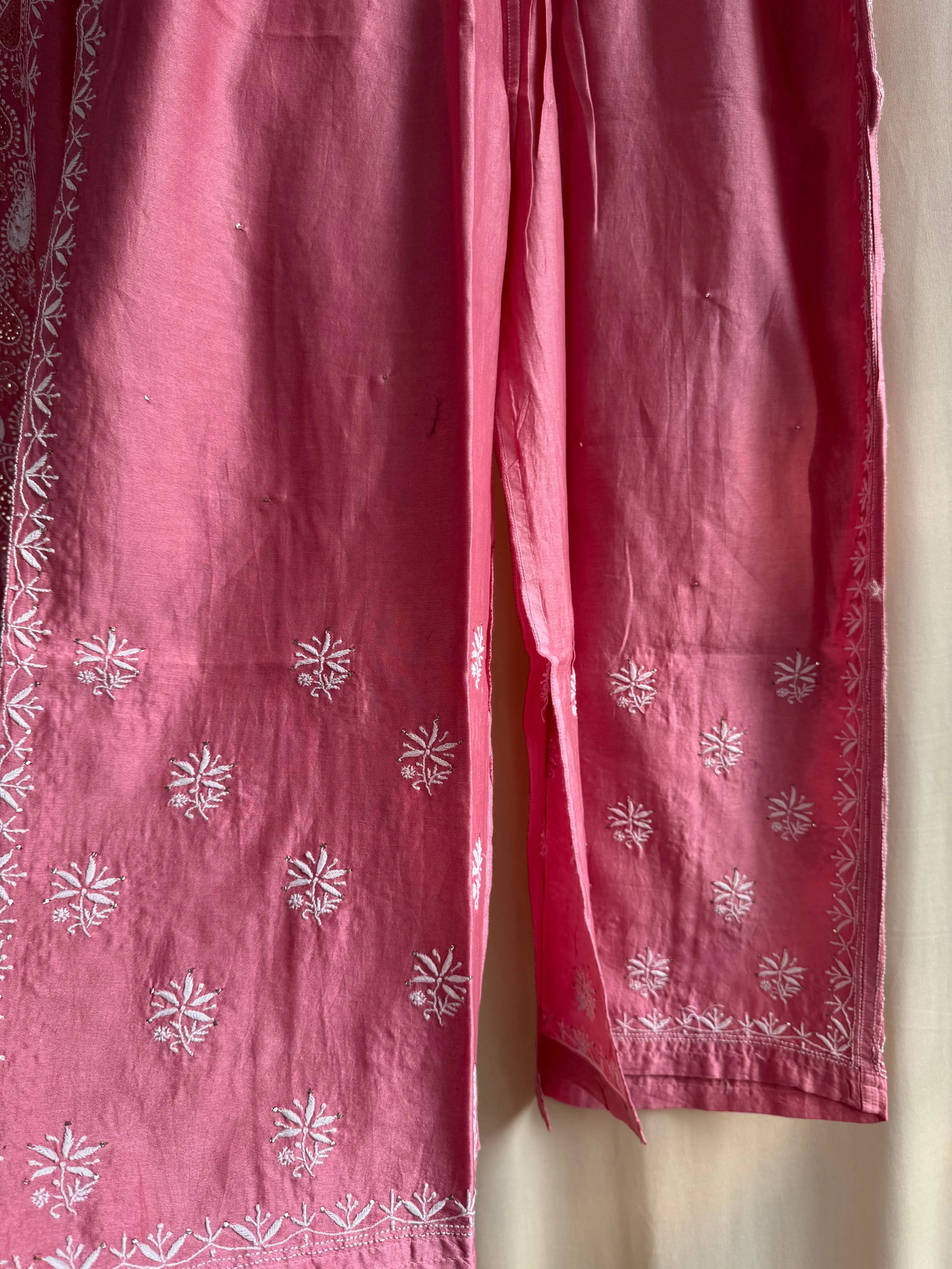 Chanderi Chikankari Cord Set with Mukaish Detailing - Rosewood ARIAA CHIKANKARI