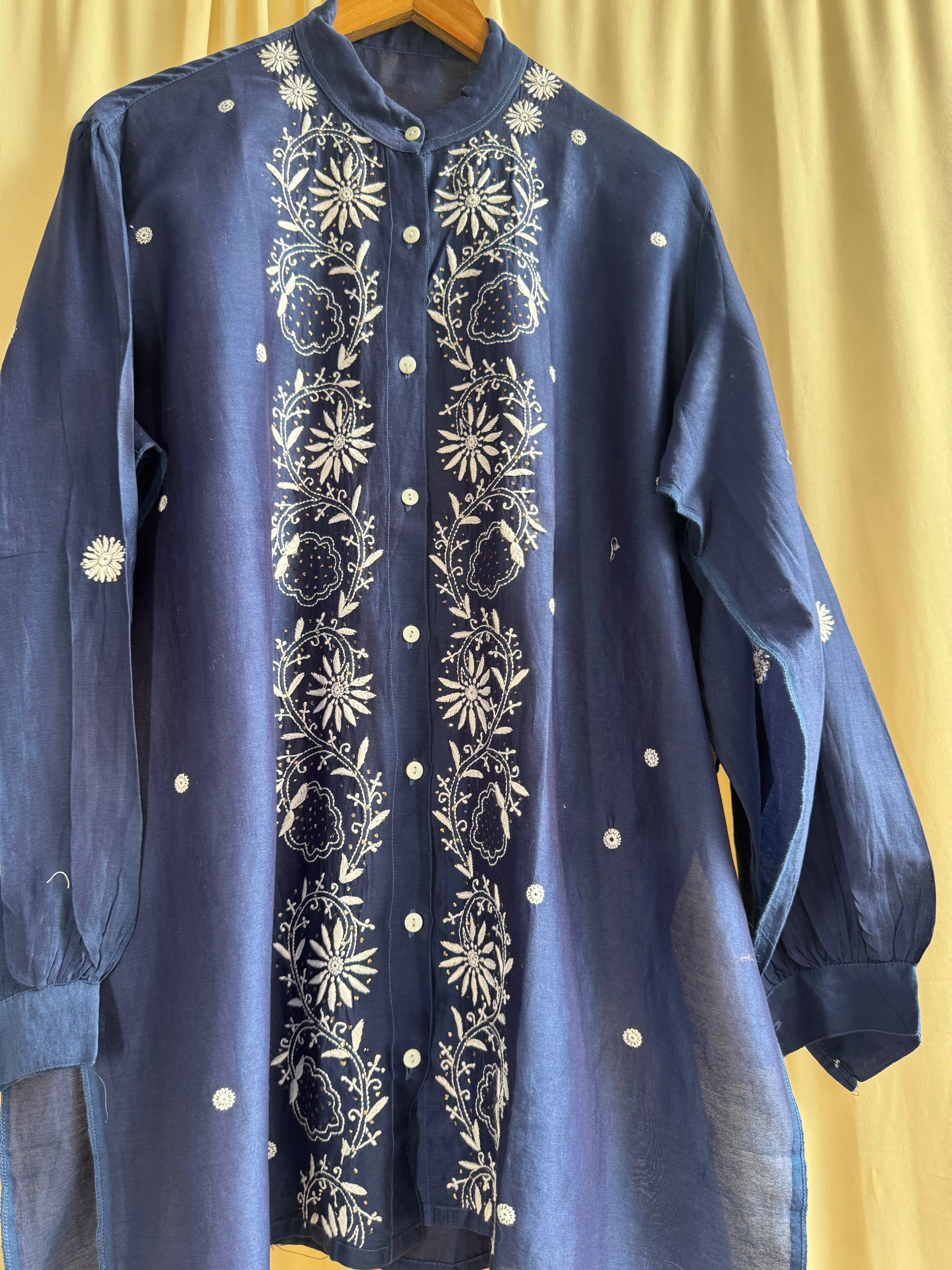 Chanderi Chikankari Cord Set with Mukaish Detailing - Blue ARIAA CHIKANKARI