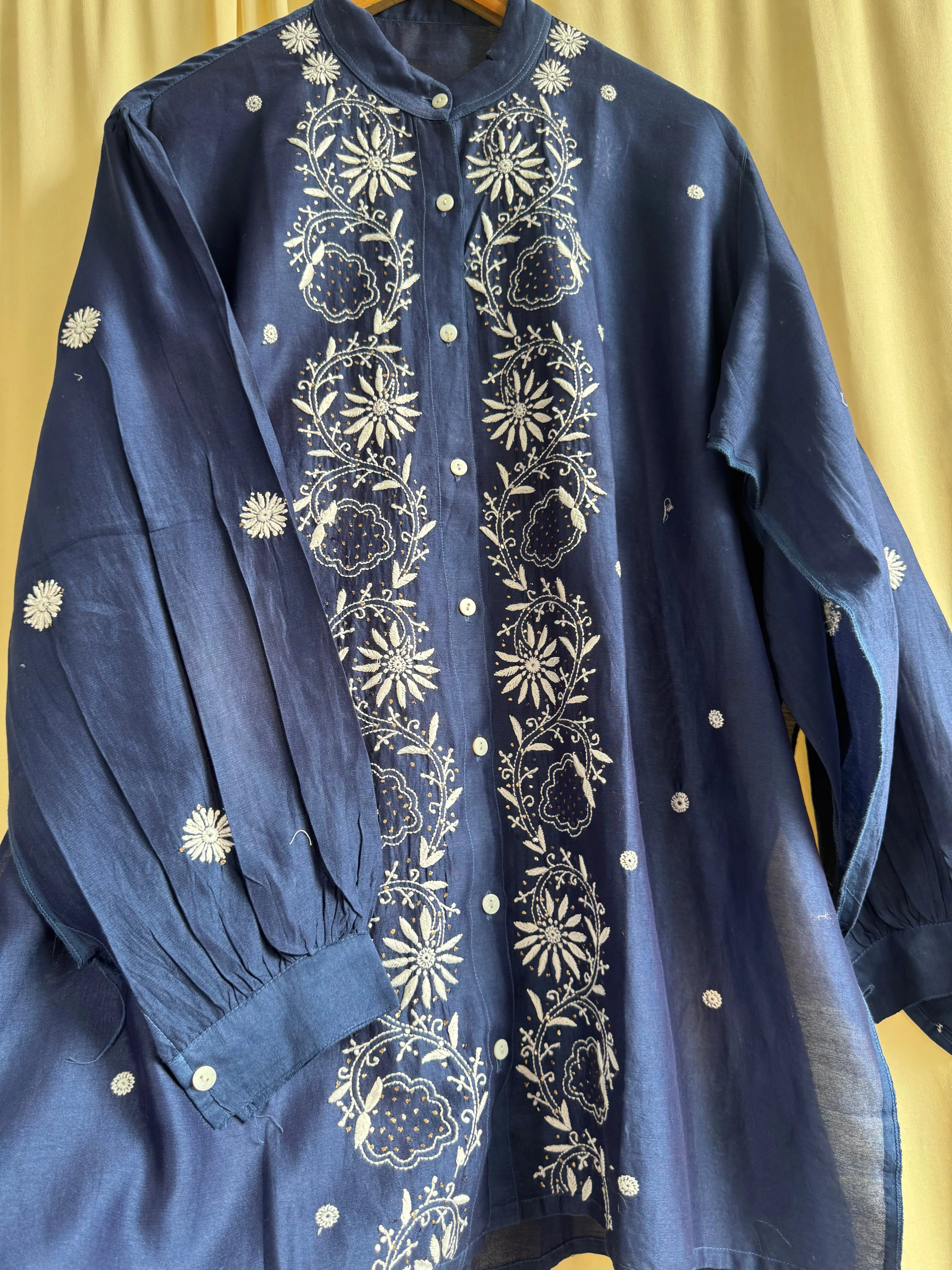 Chanderi Chikankari Cord Set with Mukaish Detailing - Blue ARIAA CHIKANKARI