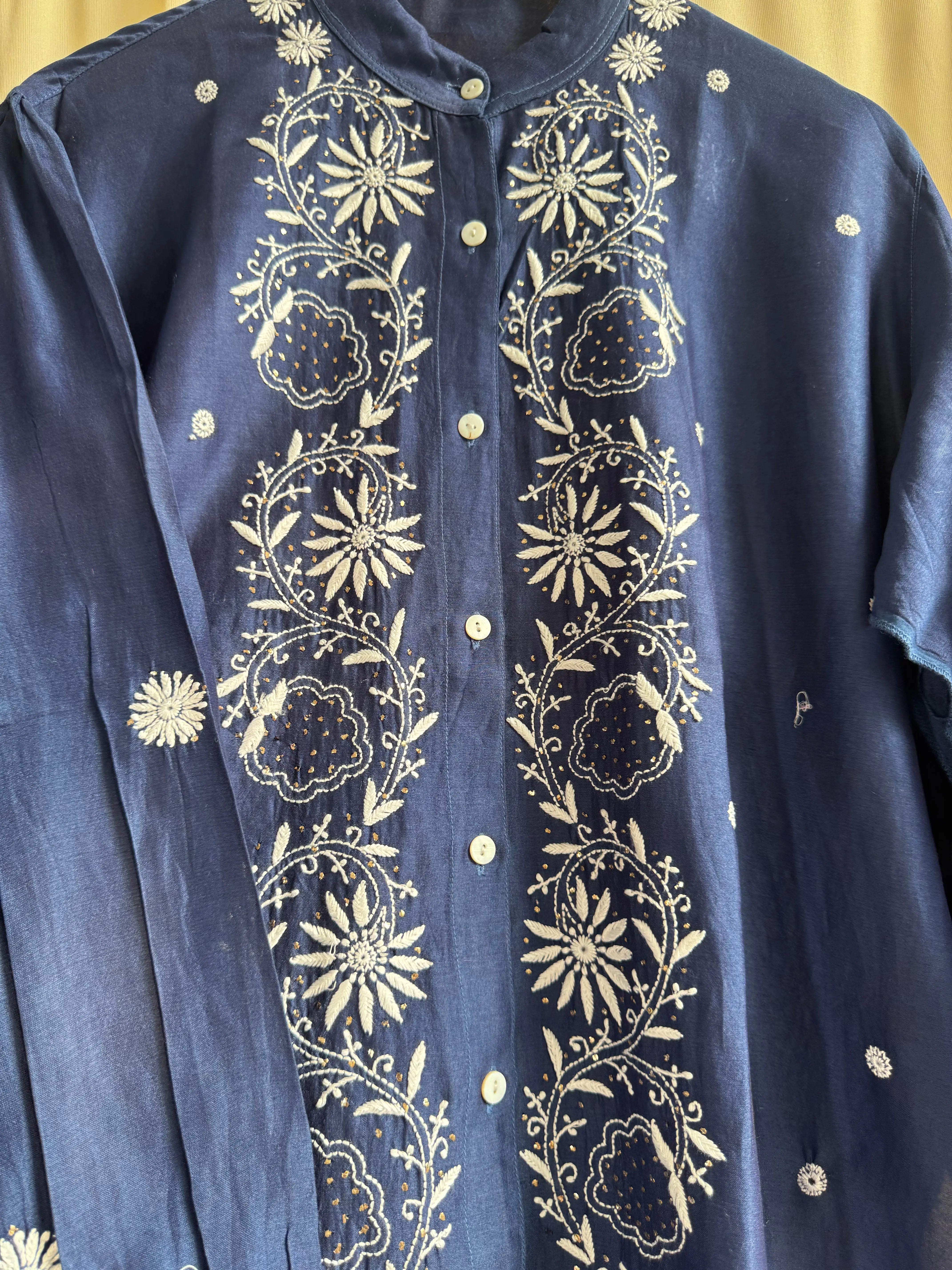 Chanderi Chikankari Cord Set with Mukaish Detailing - Blue ARIAA CHIKANKARI