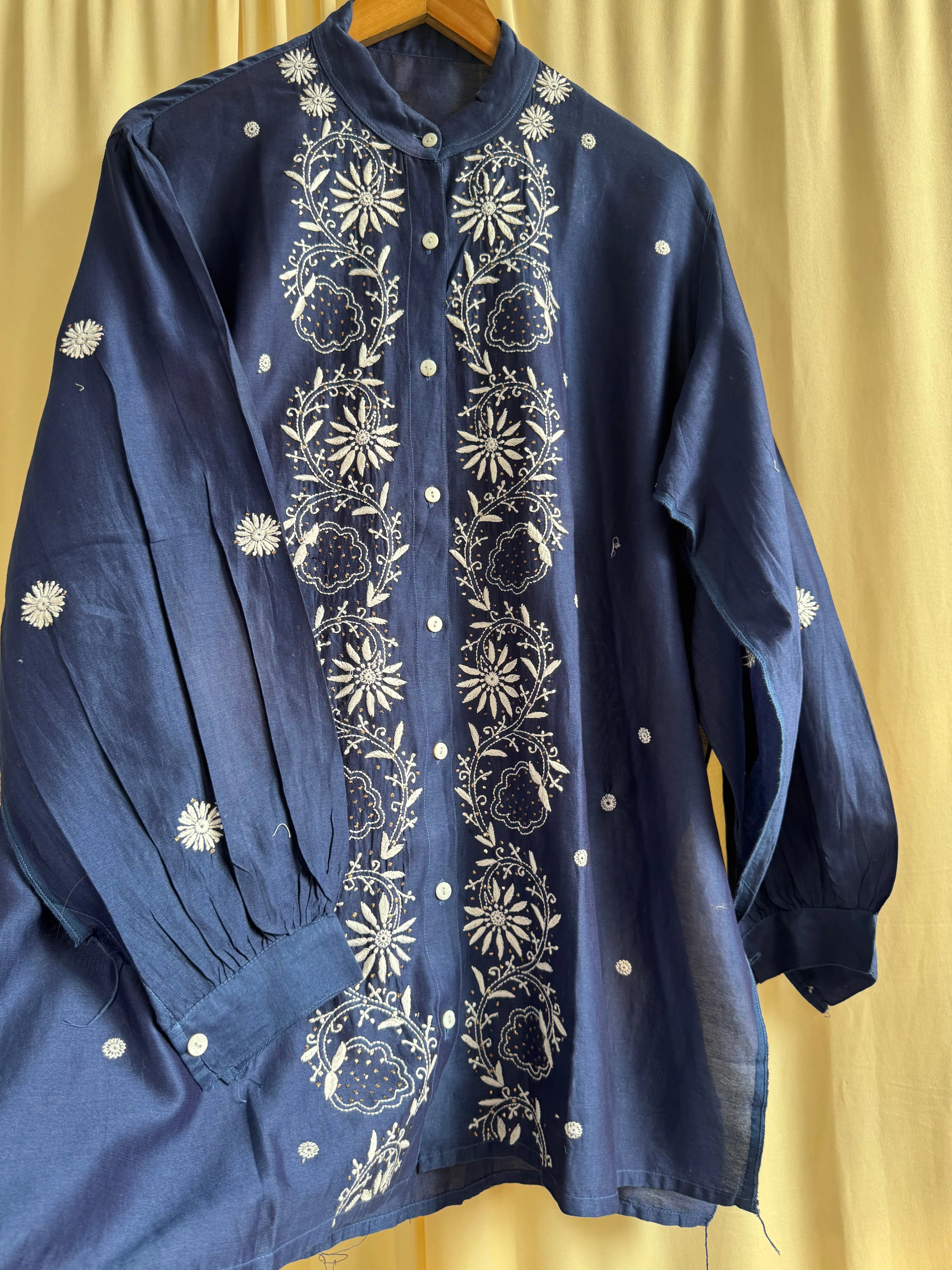 Chanderi Chikankari Cord Set with Mukaish Detailing  - Blue ARIAA CHIKANKARI
