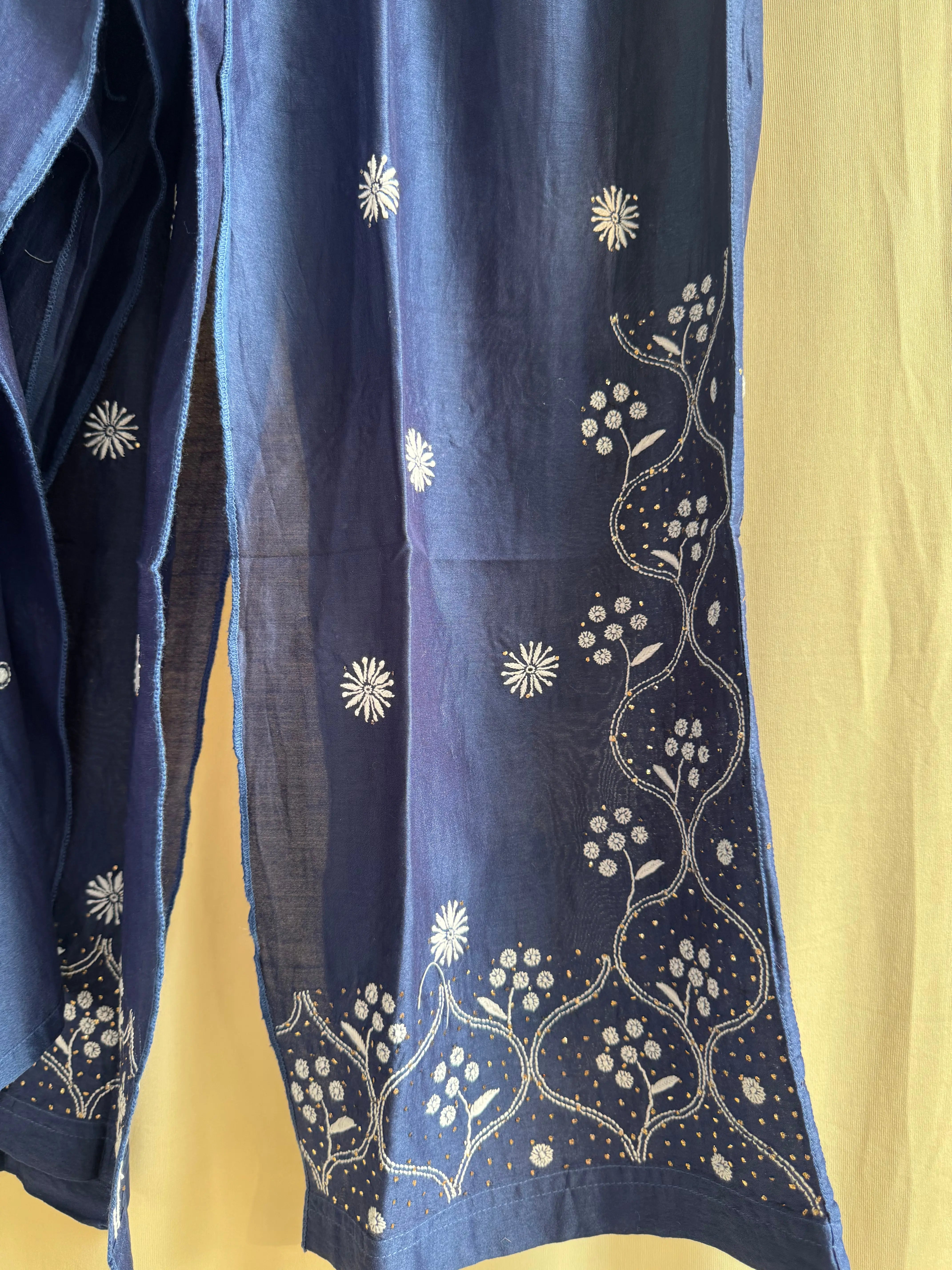 Chanderi Chikankari Cord Set with Mukaish Detailing - Blue ARIAA CHIKANKARI