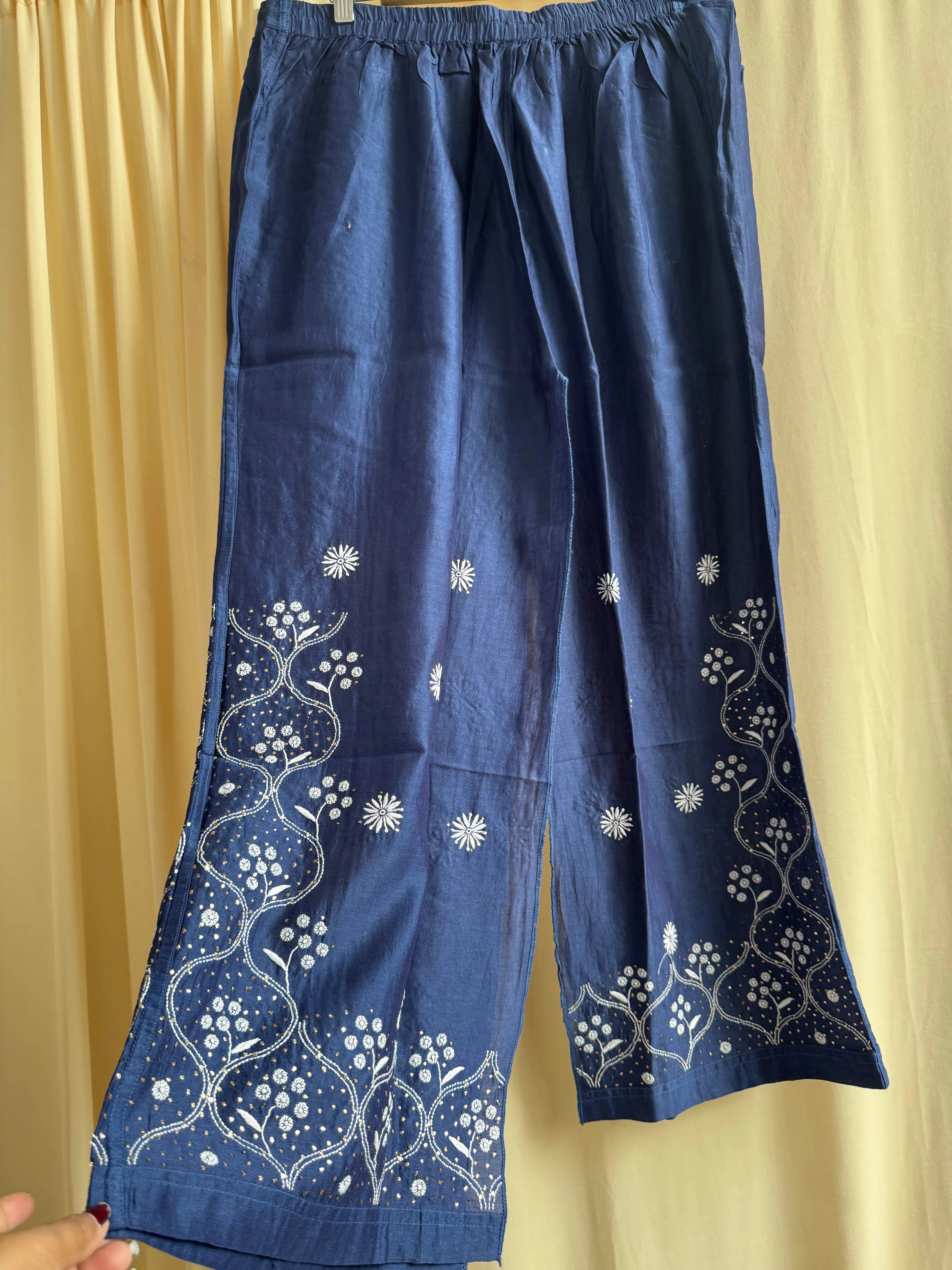 Chanderi Chikankari Cord Set with Mukaish Detailing - Blue ARIAA CHIKANKARI