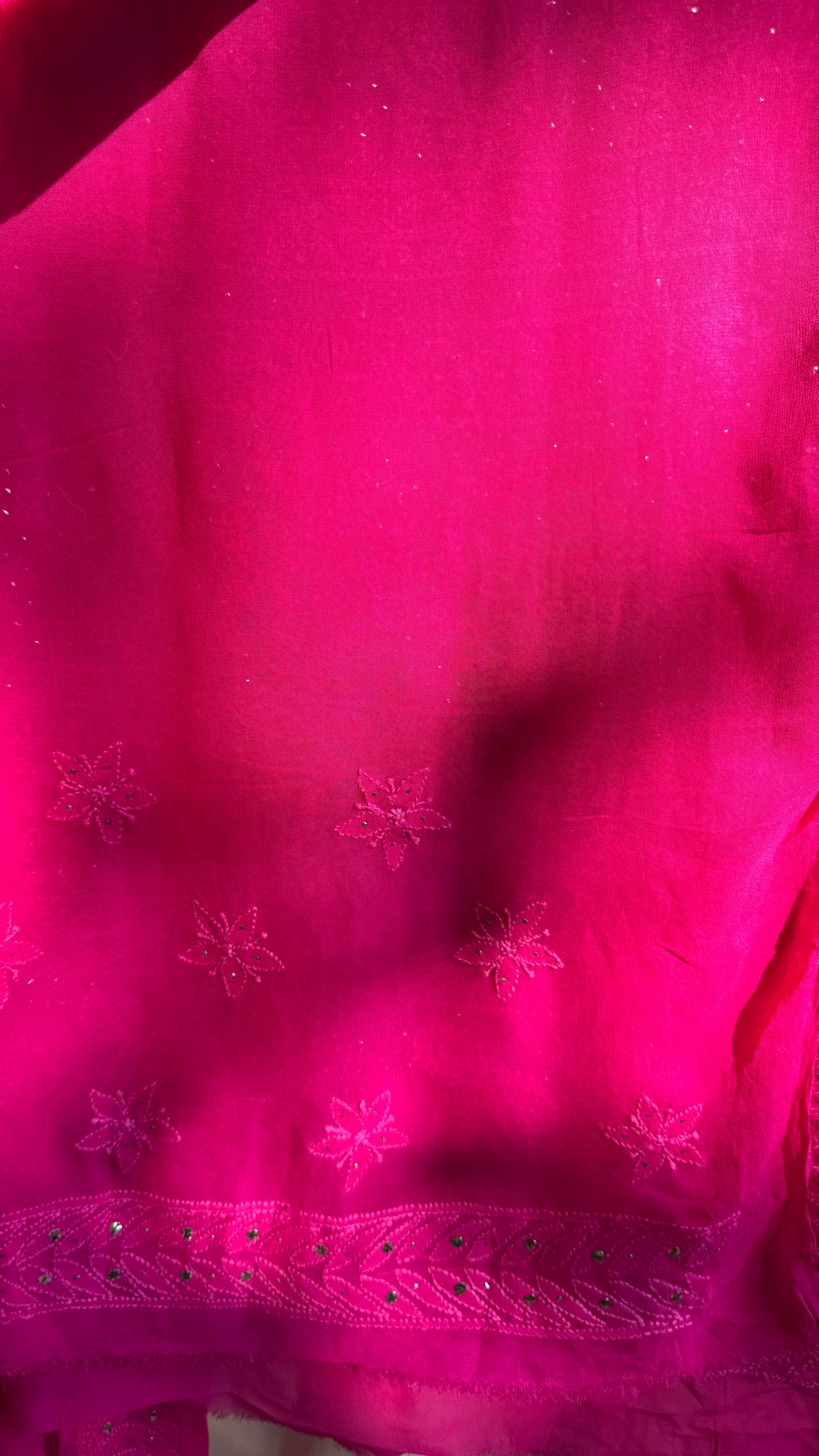 Viscose Hot Pink Chikankari saree with Mukaish Work