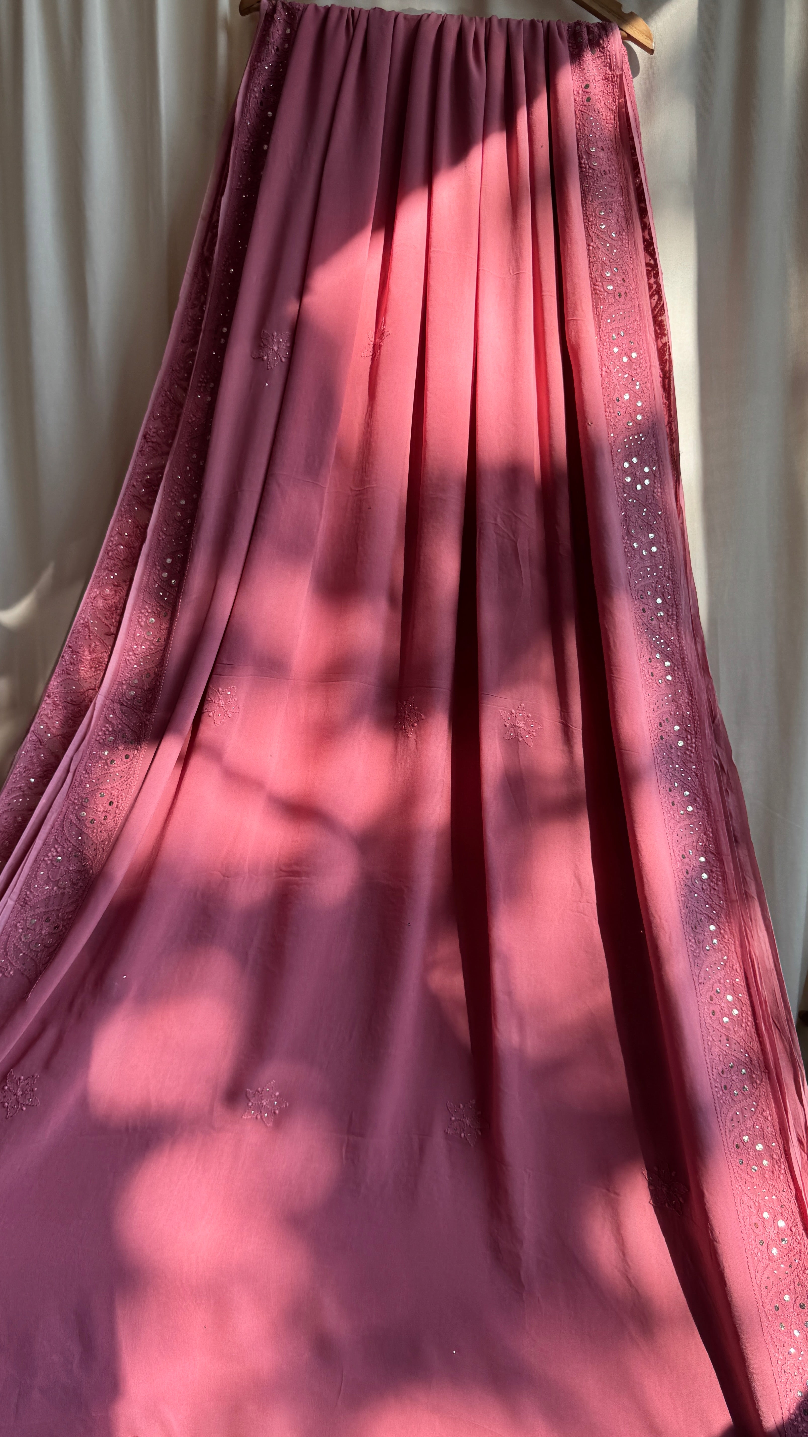 Viscose Rosewood Chikankari saree with Mukaish Work
