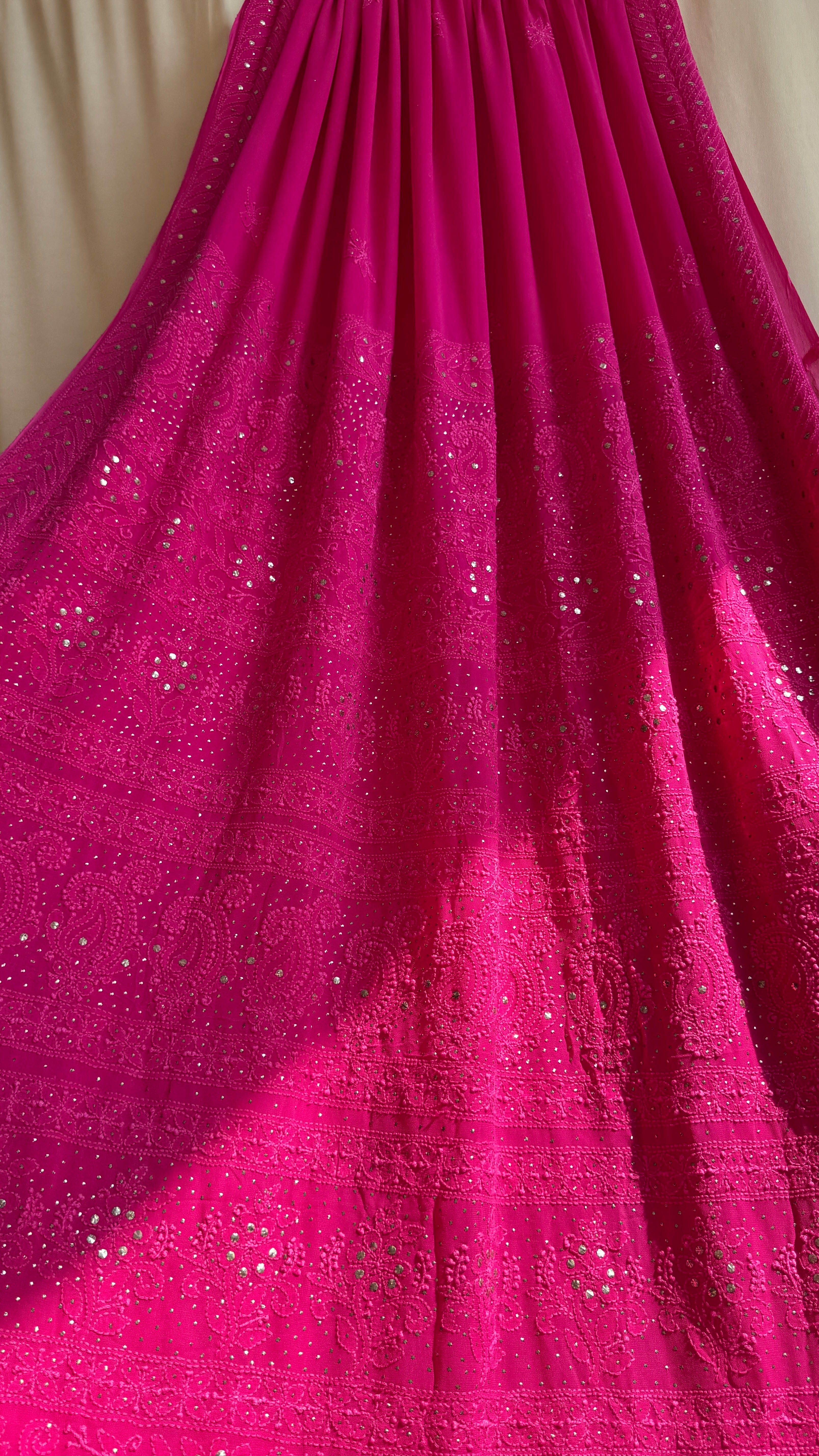 Viscose Hot Pink Chikankari saree with Mukaish Work