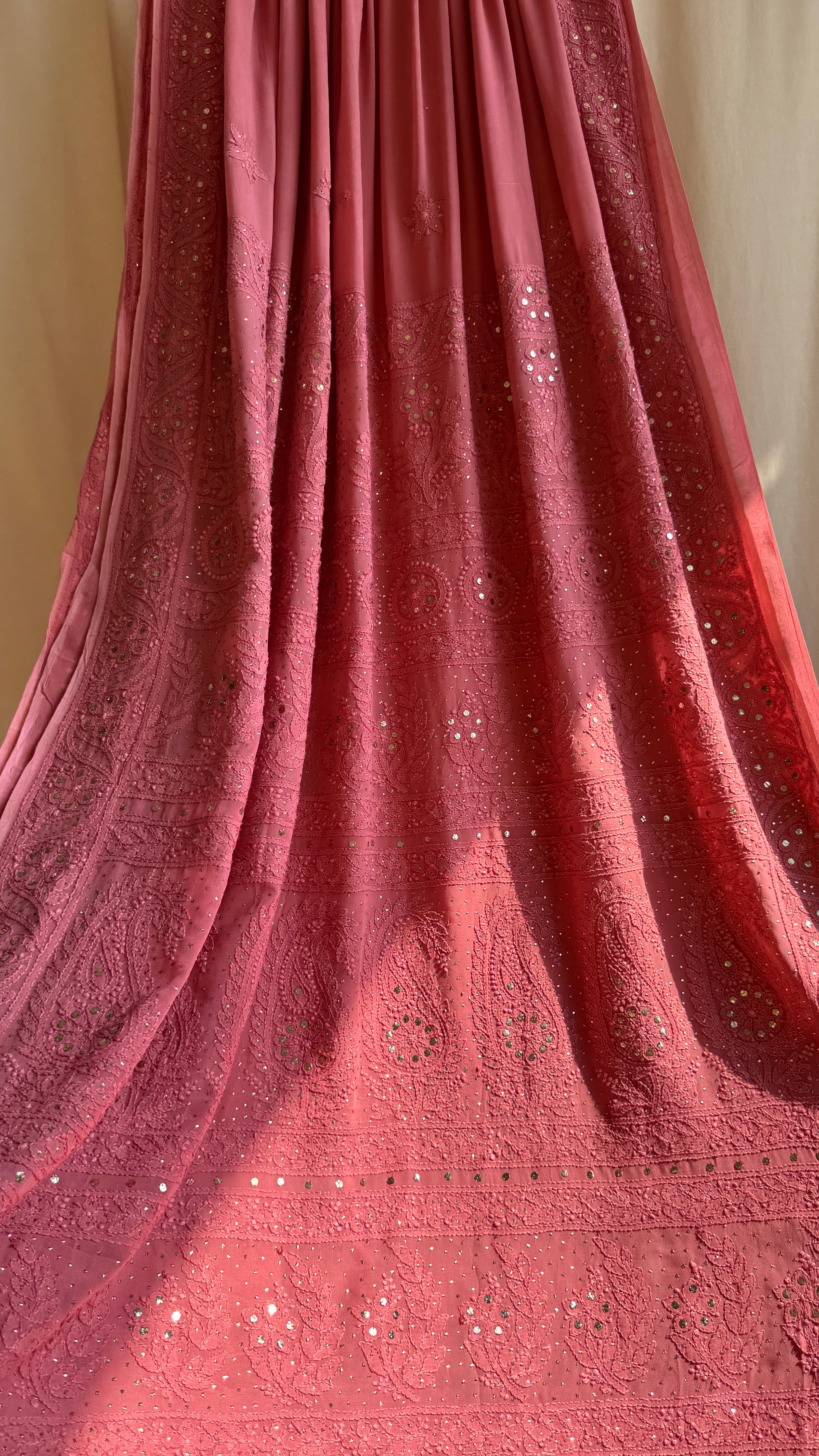 Viscose Rosewood Chikankari saree with Mukaish Work