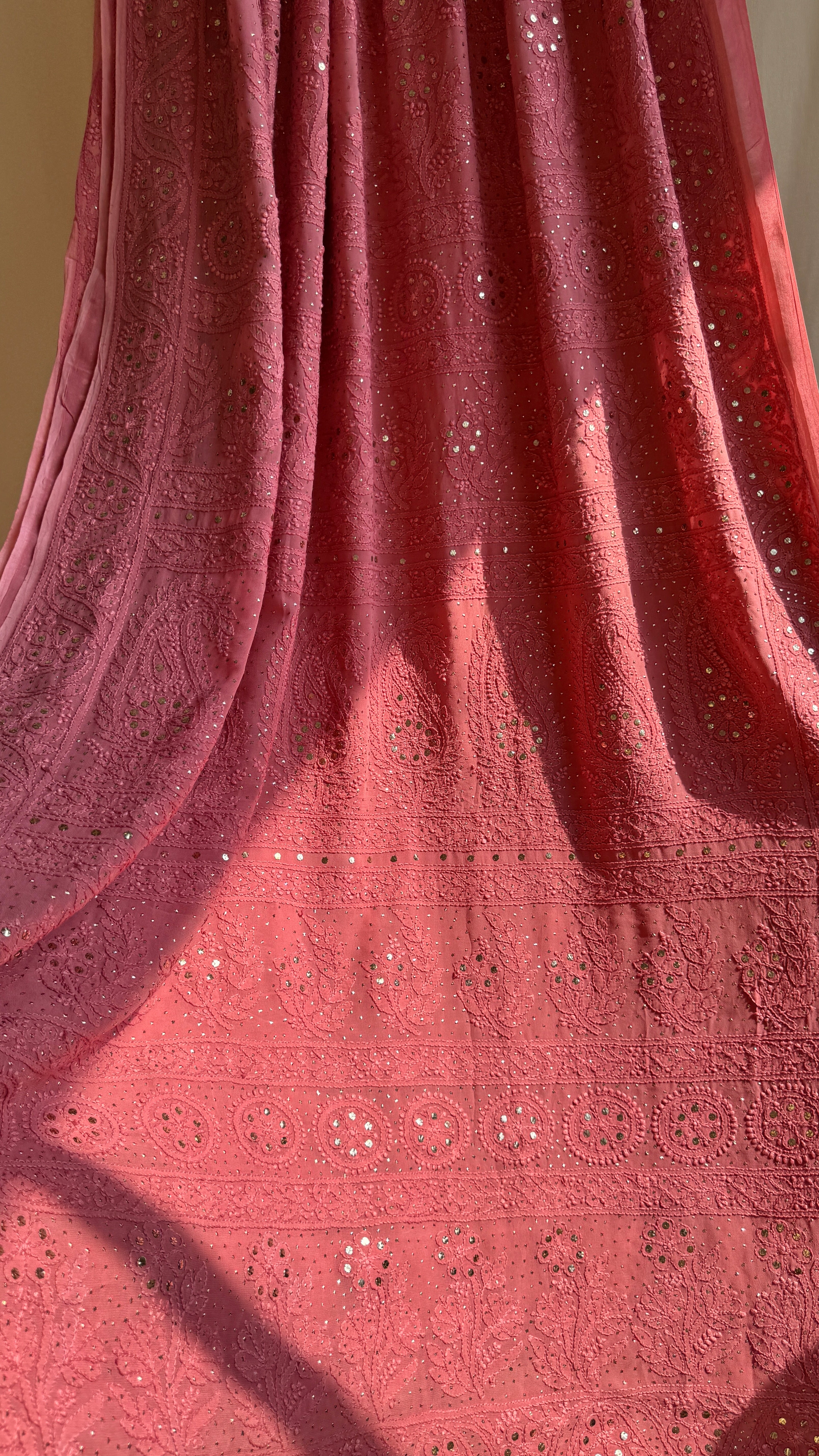 Viscose Rosewood Chikankari saree with Mukaish Work