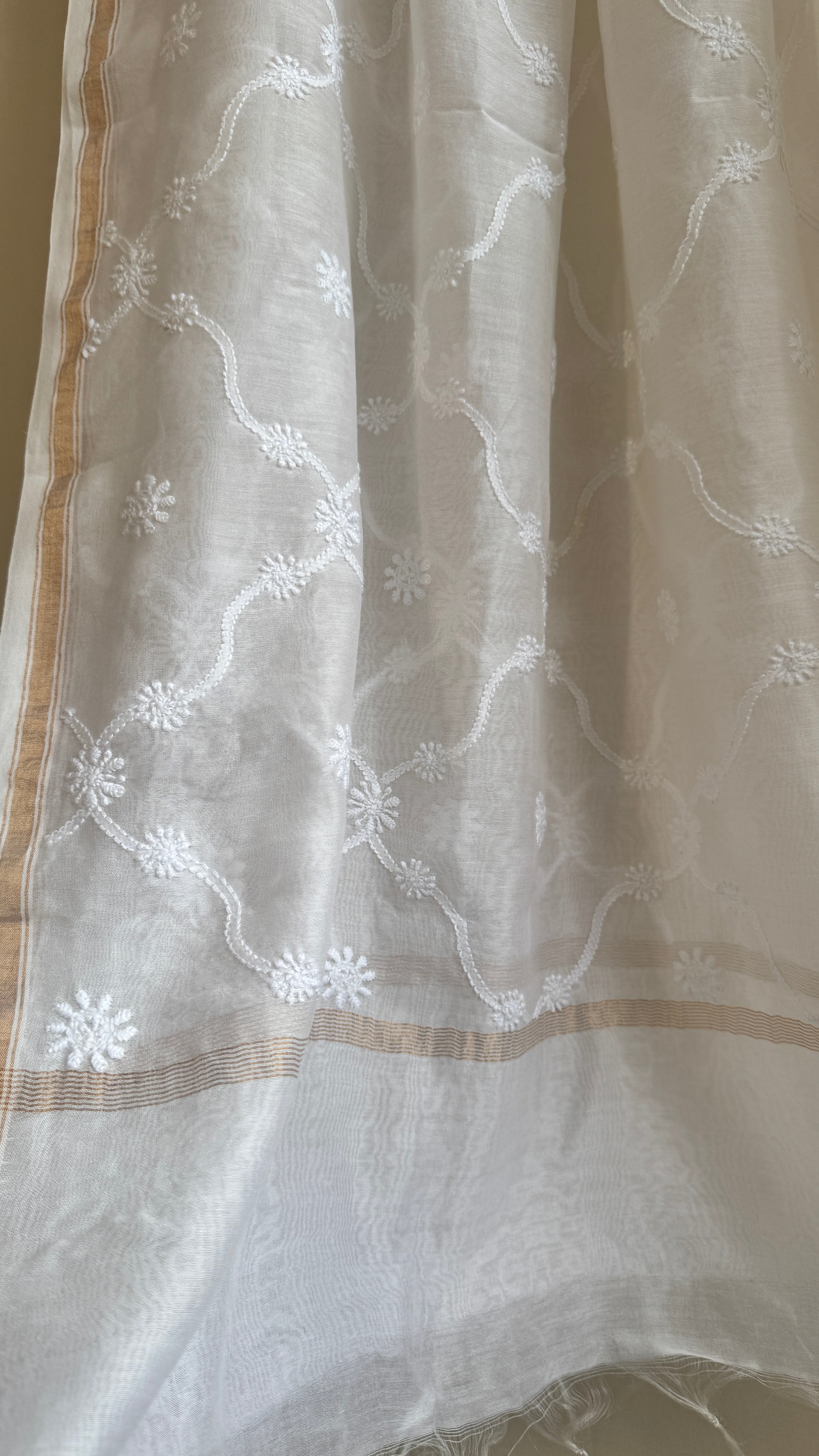 Pure Chanderi Dupatta with Chikankari