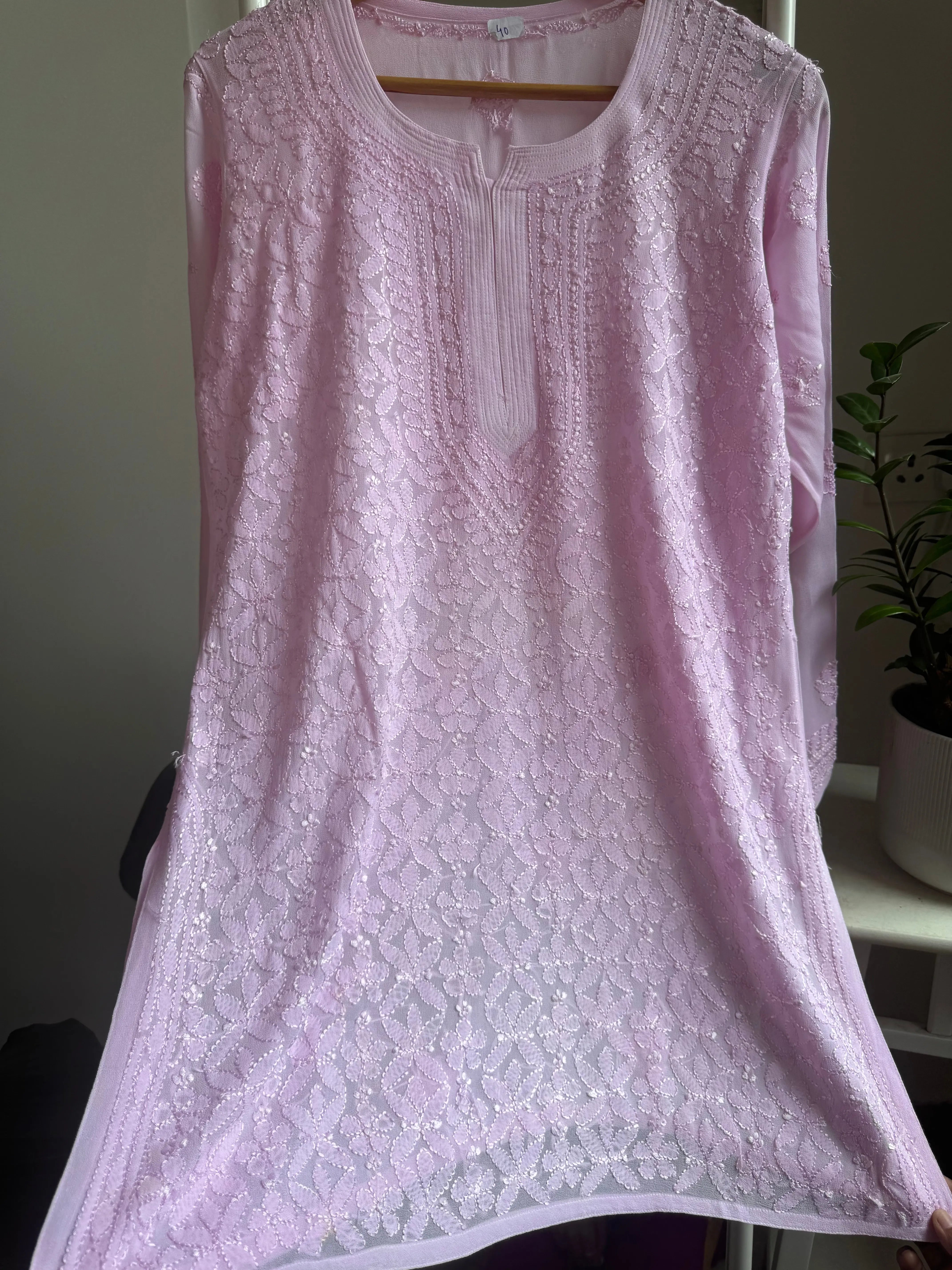 Chikankari Viscose Georgette short Top in pink ARIAA CHIKANKARI