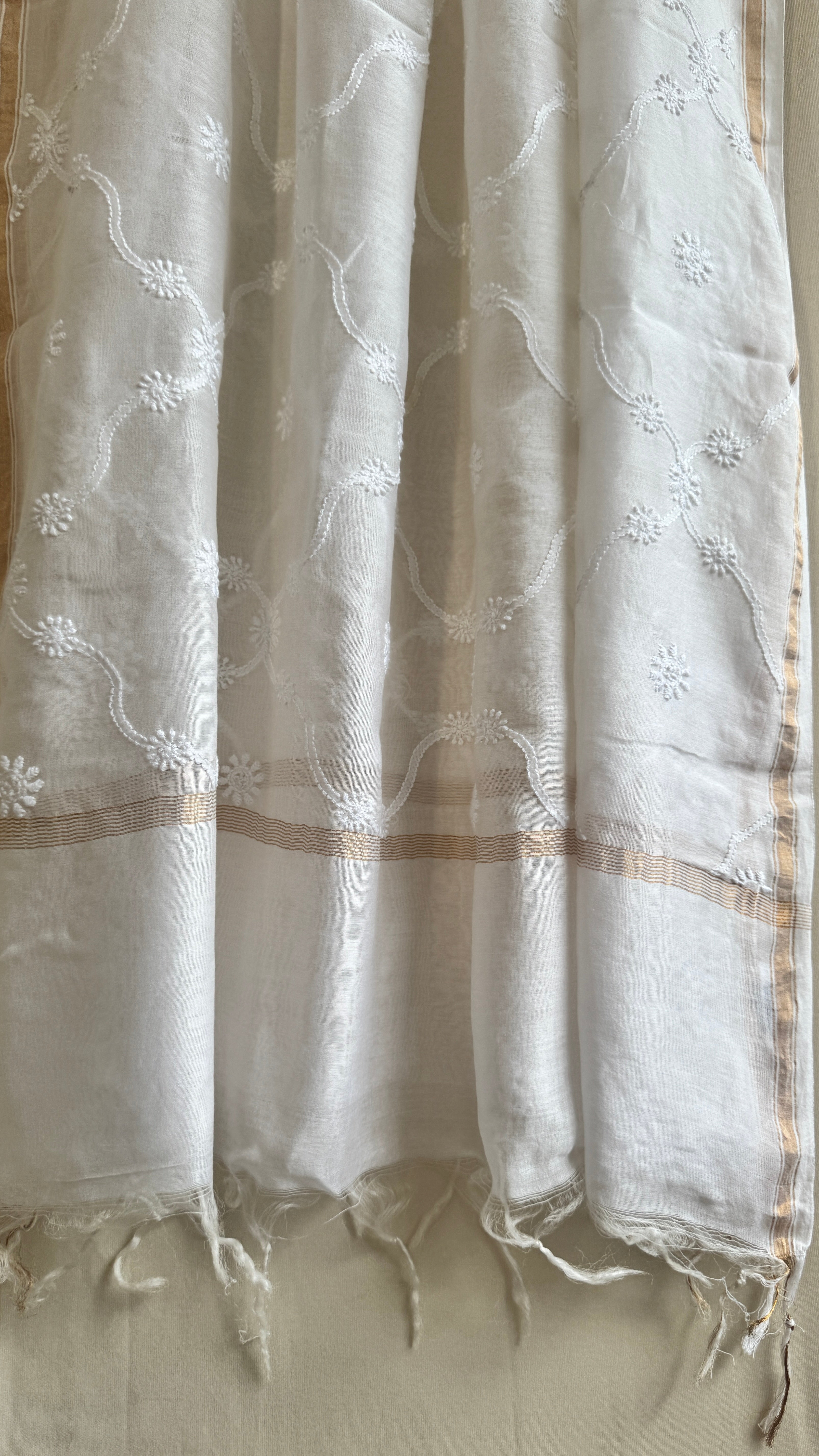 Pure Chanderi Dupatta with Chikankari