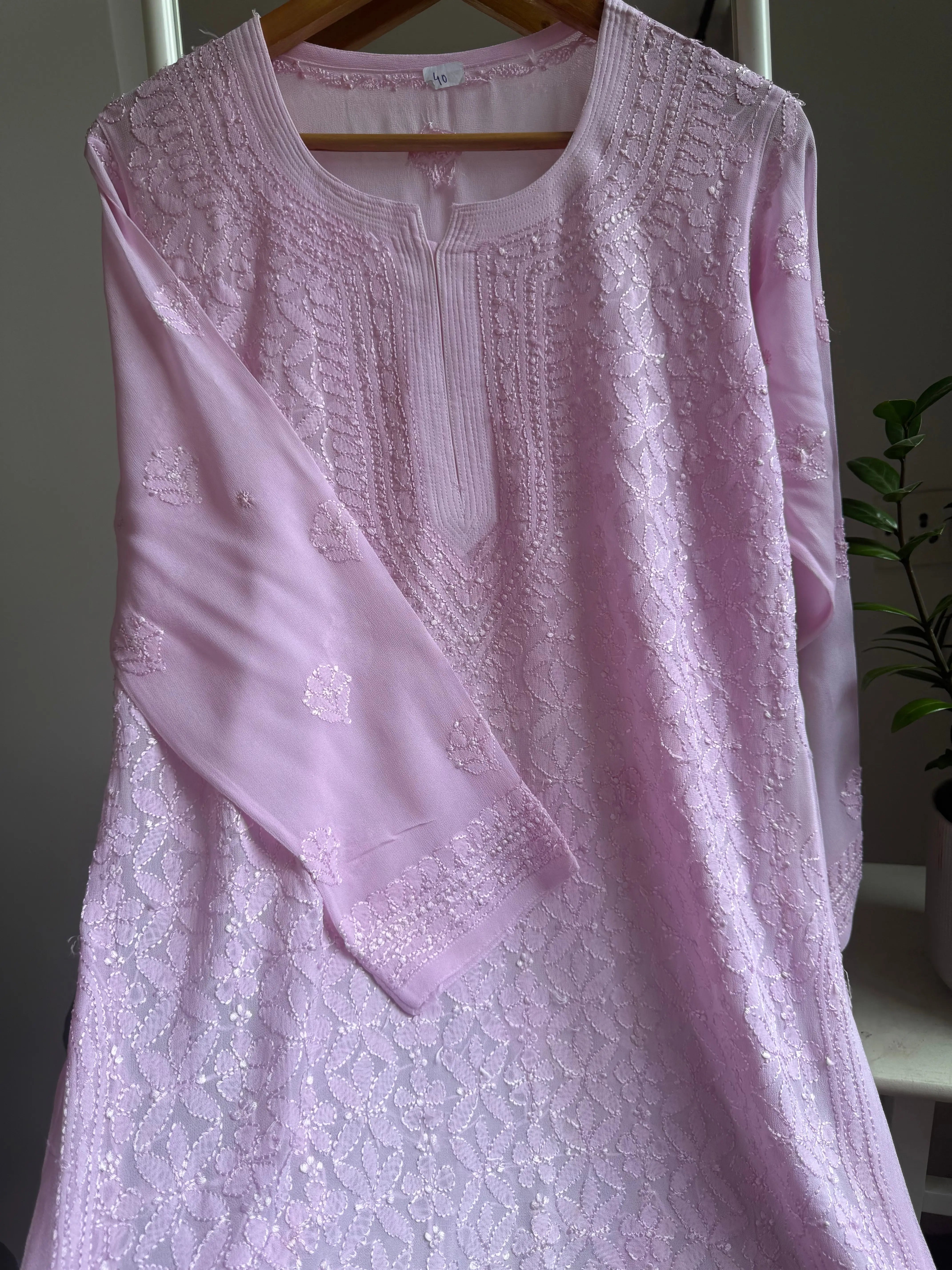 Chikankari Viscose Georgette short Top in pink ARIAA CHIKANKARI