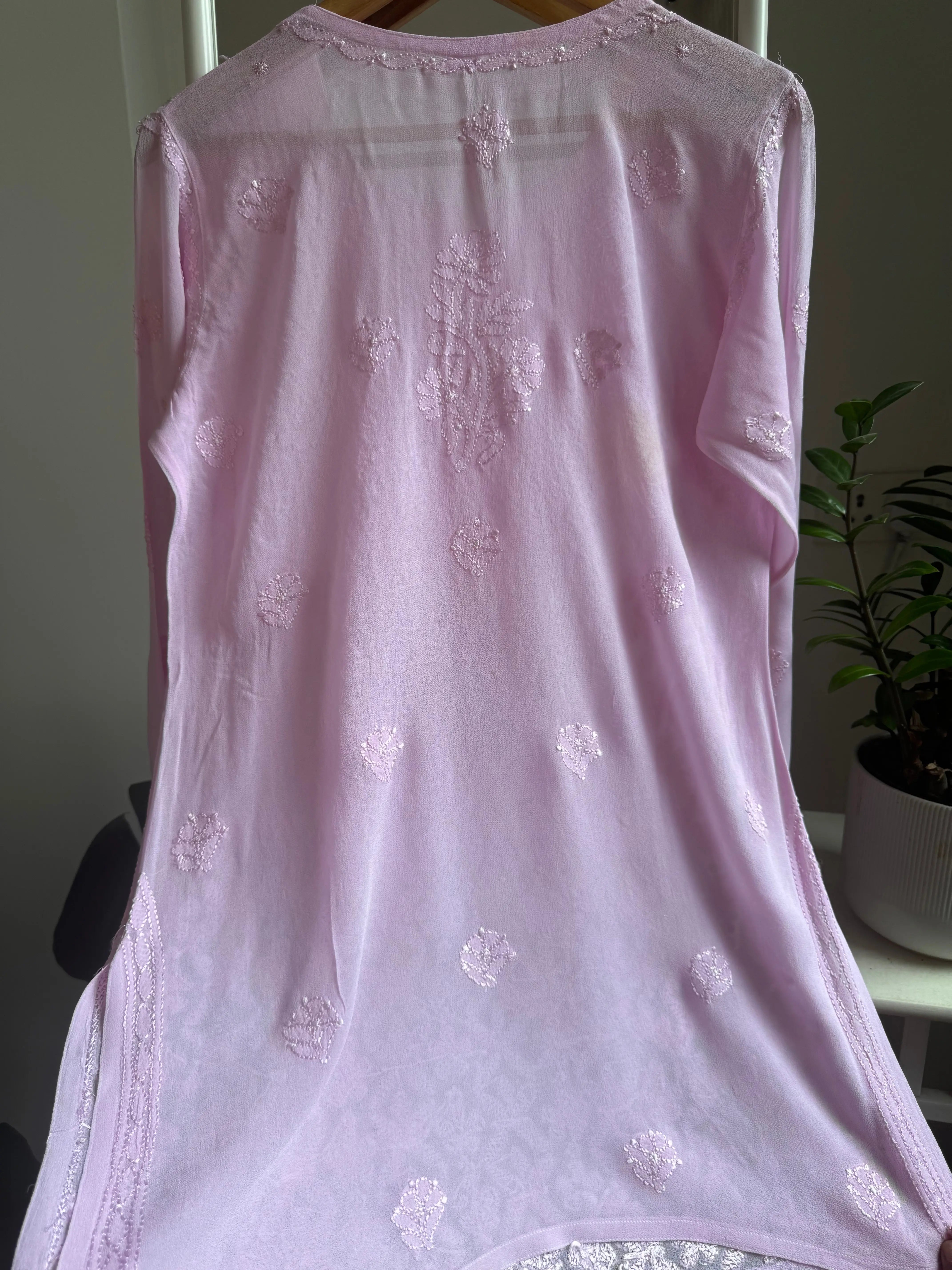 Chikankari Viscose Georgette short Top in pink ARIAA CHIKANKARI